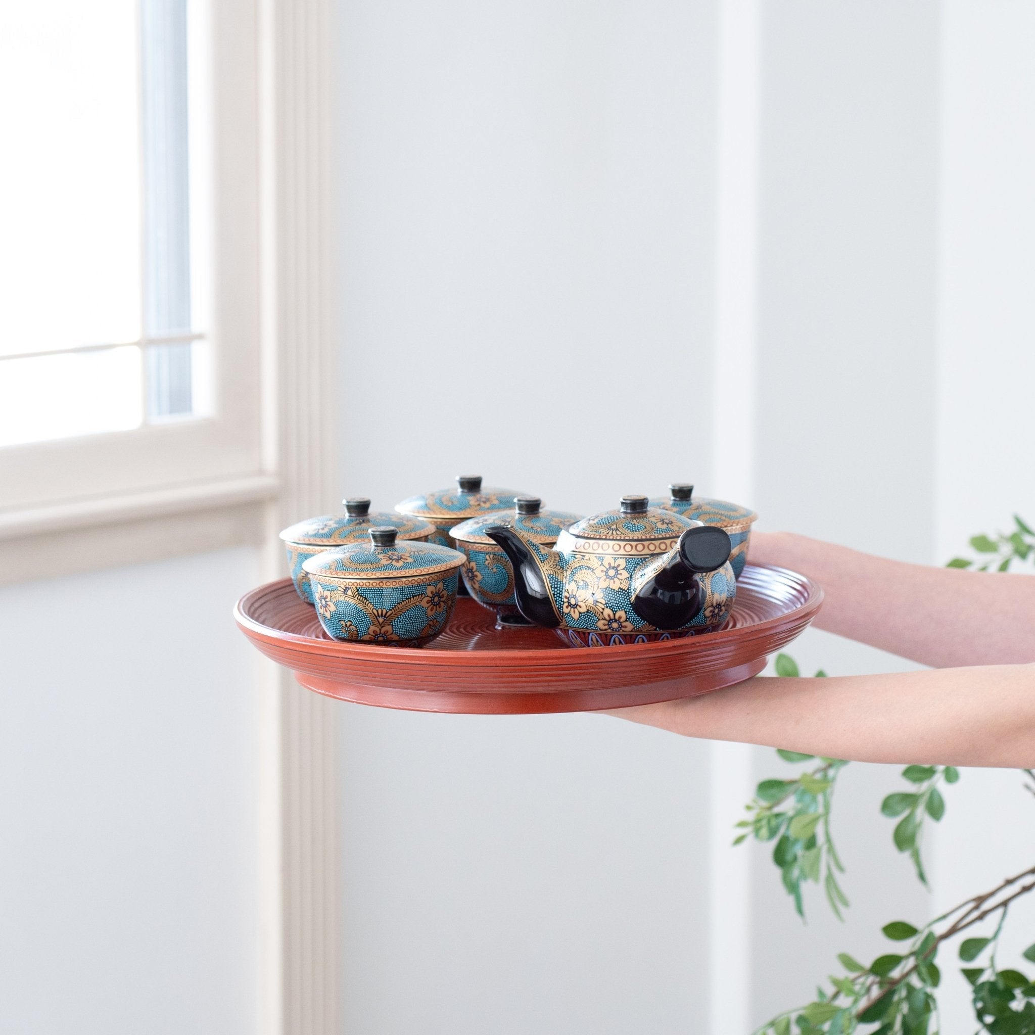 Aochibu and Gold Arabesque Kutani Japanese Teapot Set - MUSUBI KILN - Quality Japanese Tableware and Gift