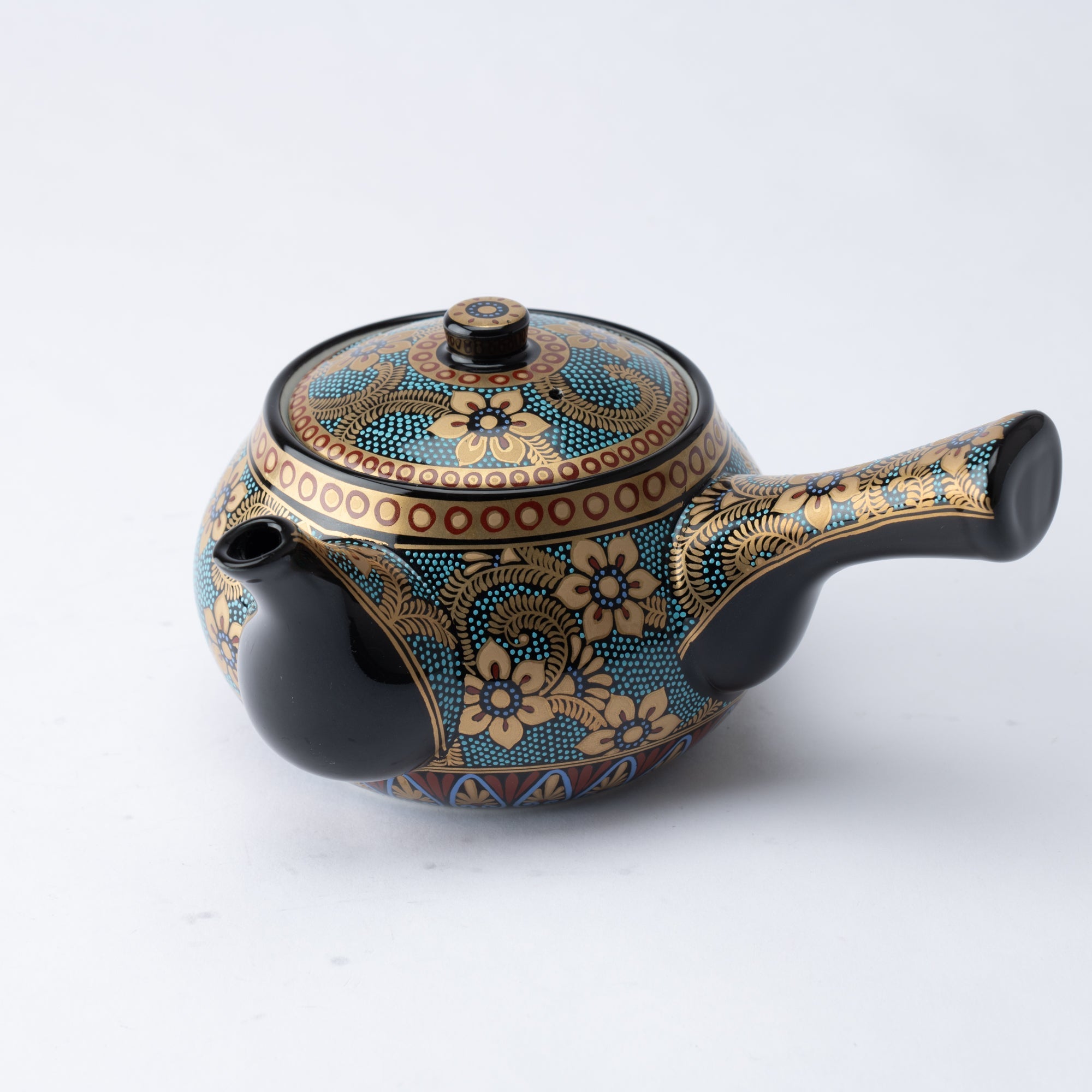 Aochibu and Gold Arabesque Kutani Japanese Teapot Set - MUSUBI KILN - Quality Japanese Tableware and Gift