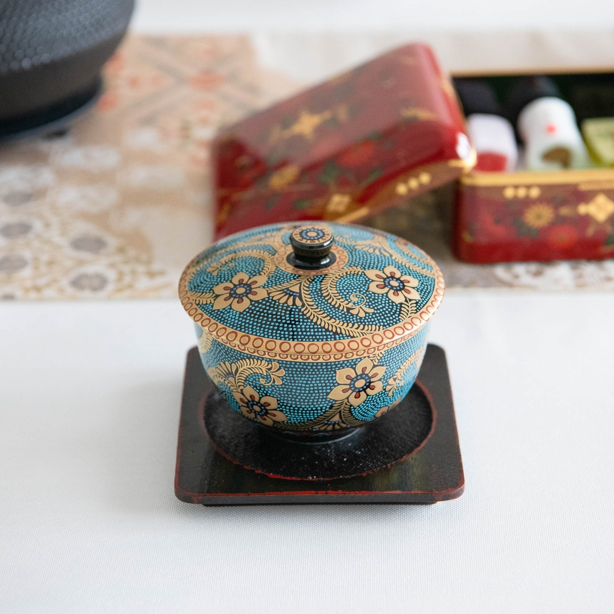 Aochibu and Gold Arabesque Kutani Japanese Teapot Set - MUSUBI KILN - Quality Japanese Tableware and Gift