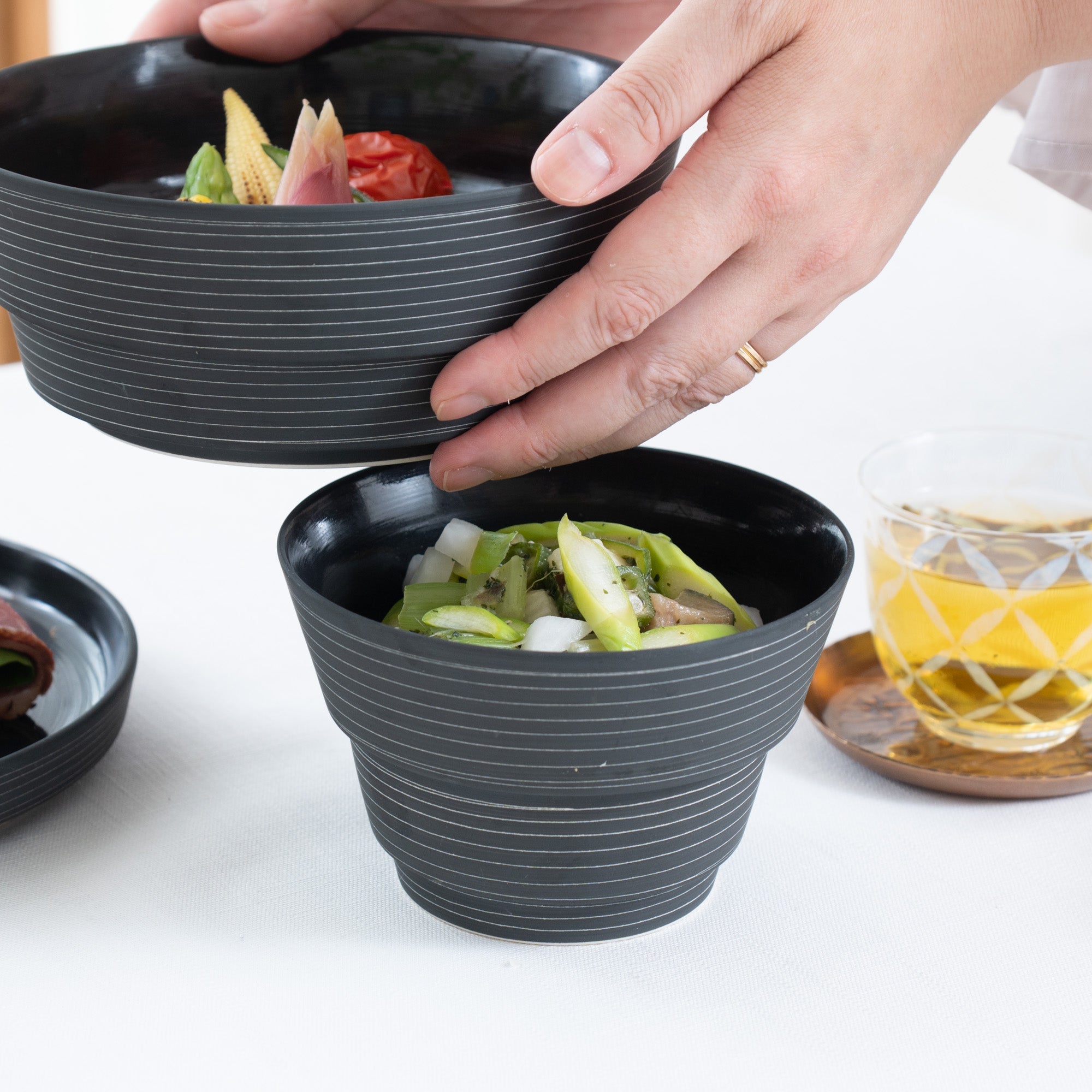 Arita Porcelain Lab Black Line Conic Modern Jubako Bento Box - MUSUBI KILN - Quality Japanese Tableware and Gift