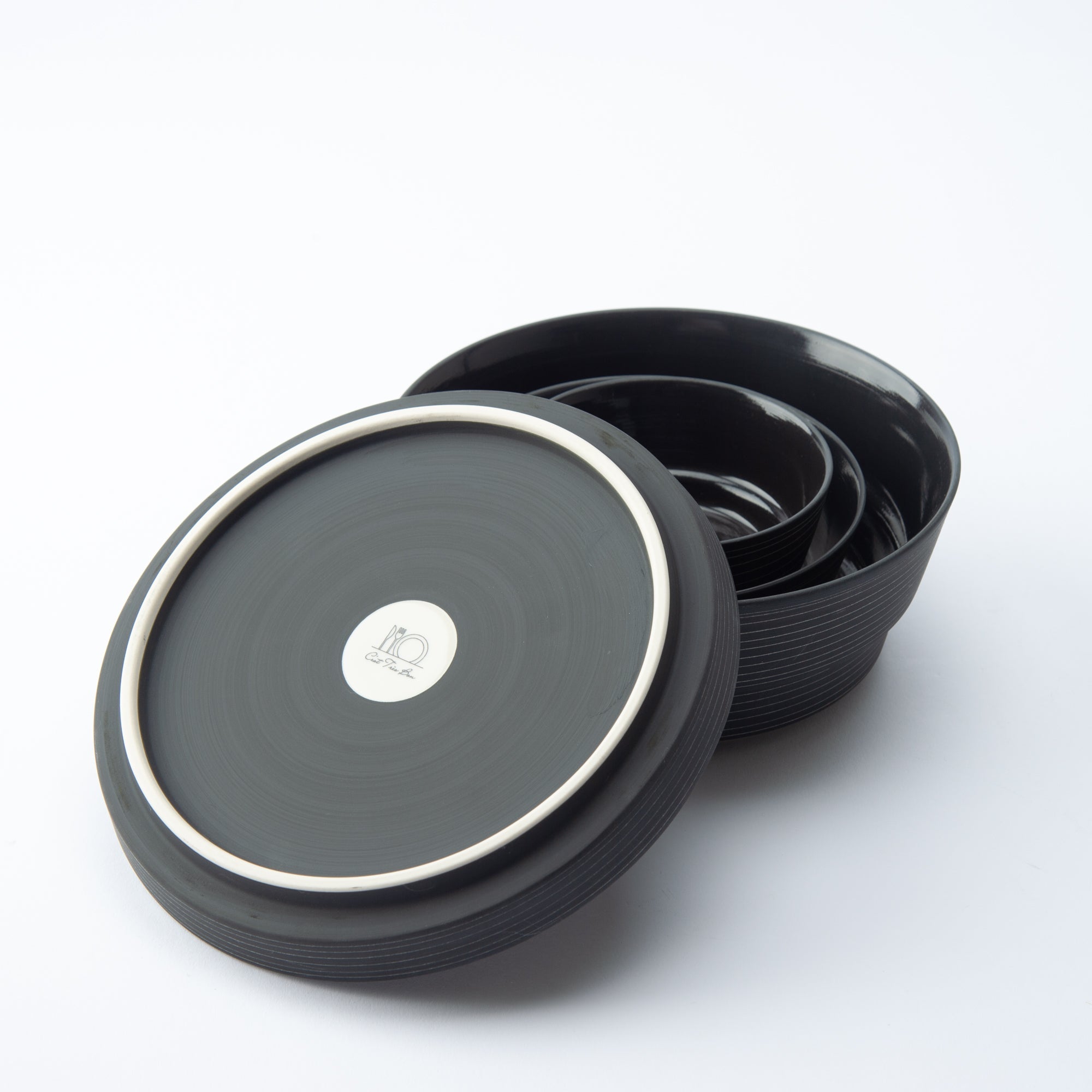 Arita Porcelain Lab Black Line Conic Modern Jubako Bento Box - MUSUBI KILN - Quality Japanese Tableware and Gift