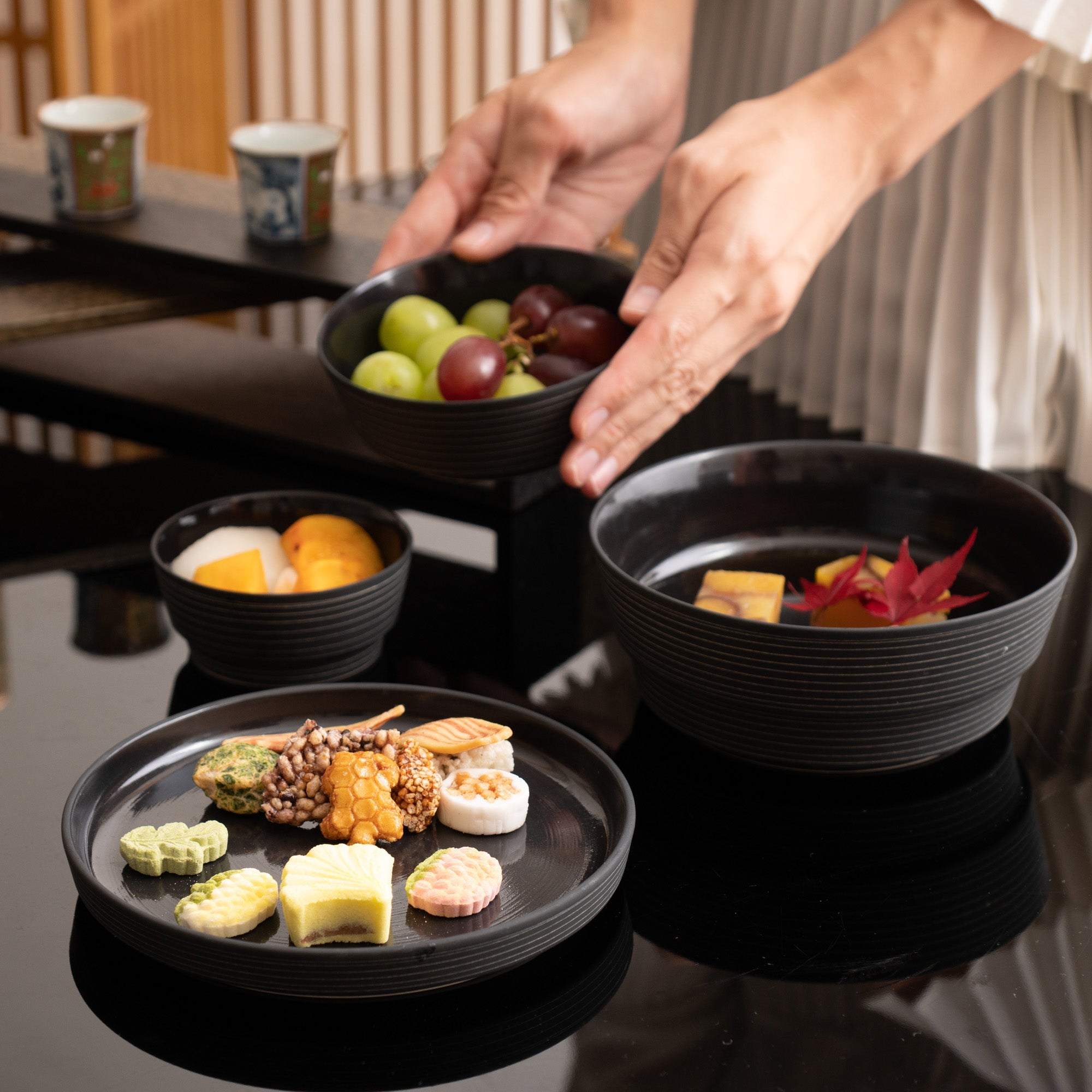 Arita Porcelain Lab Black Line Conic Modern Jubako Bento Box - MUSUBI KILN - Quality Japanese Tableware and Gift