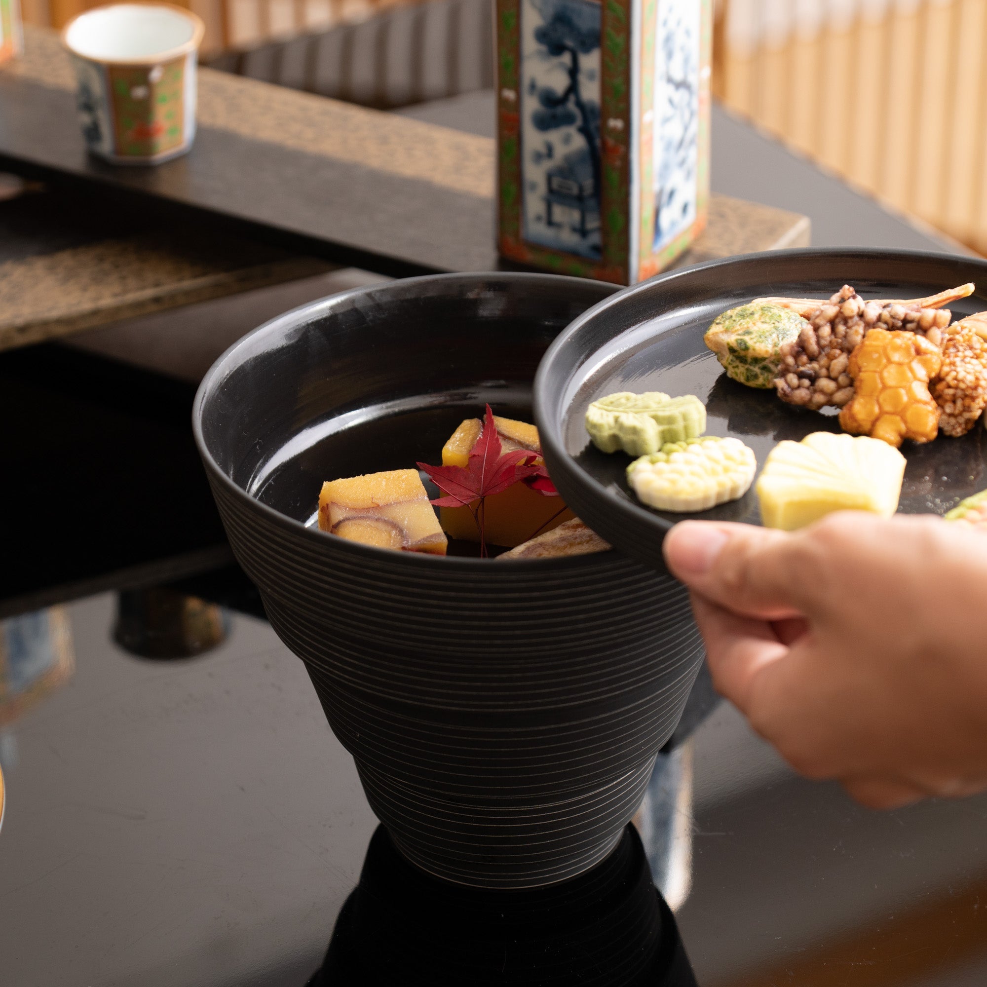 Arita Porcelain Lab Black Line Conic Modern Jubako Bento Box - MUSUBI KILN - Quality Japanese Tableware and Gift