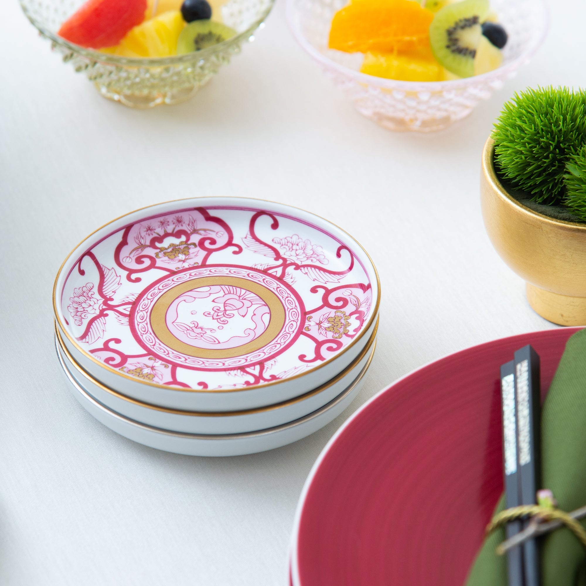 Arita Porcelain Lab Japan Autumn Burgundy Old Imari Floral Pattern Plate 5.3in - MUSUBI KILN - Quality Japanese Tableware and Gift