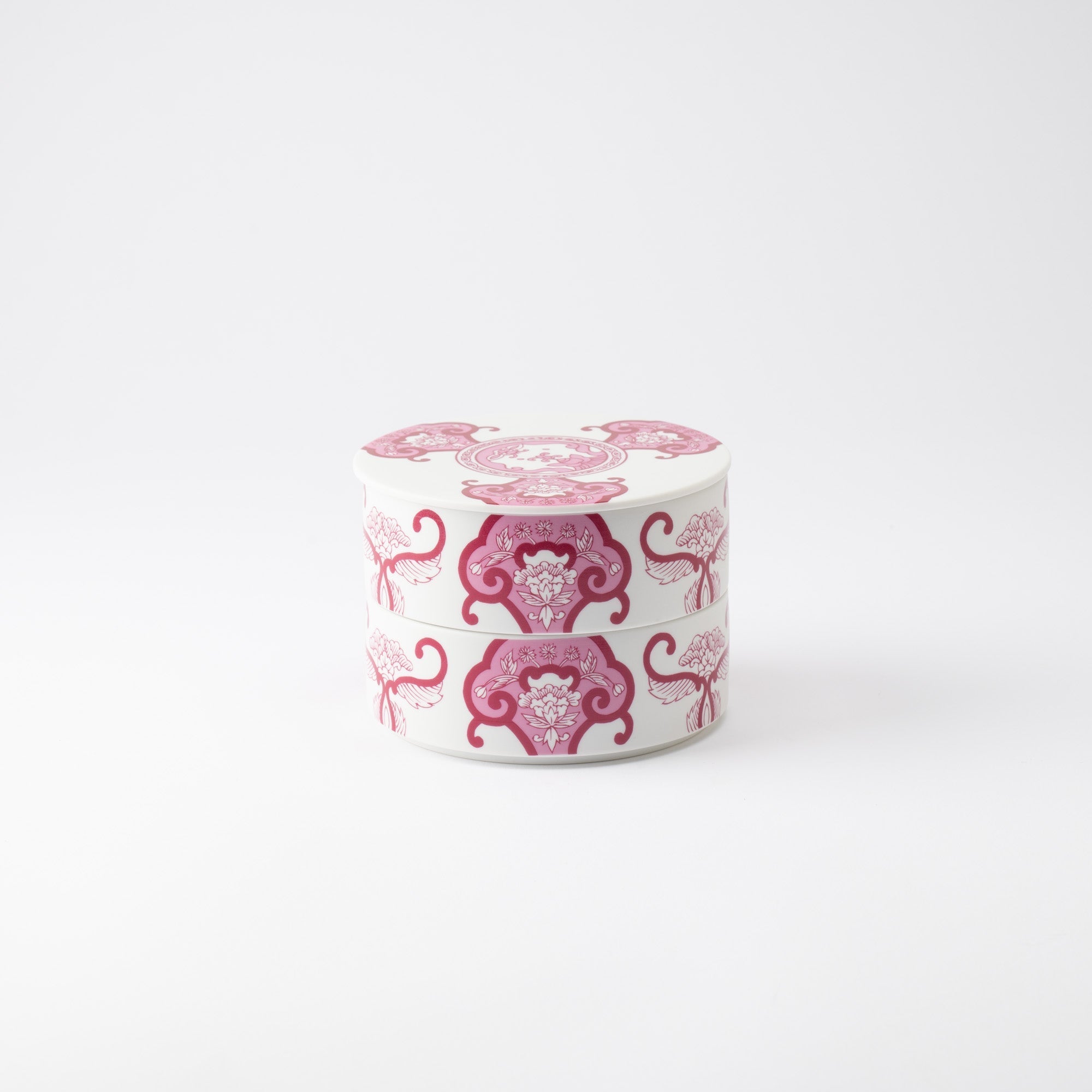 Arita Porcelain Lab Japan Autumn Burgundy Old Imari Floral Pattern Two Tiers Jubako Bento Box - MUSUBI KILN - Quality Japanese Tableware and Gift