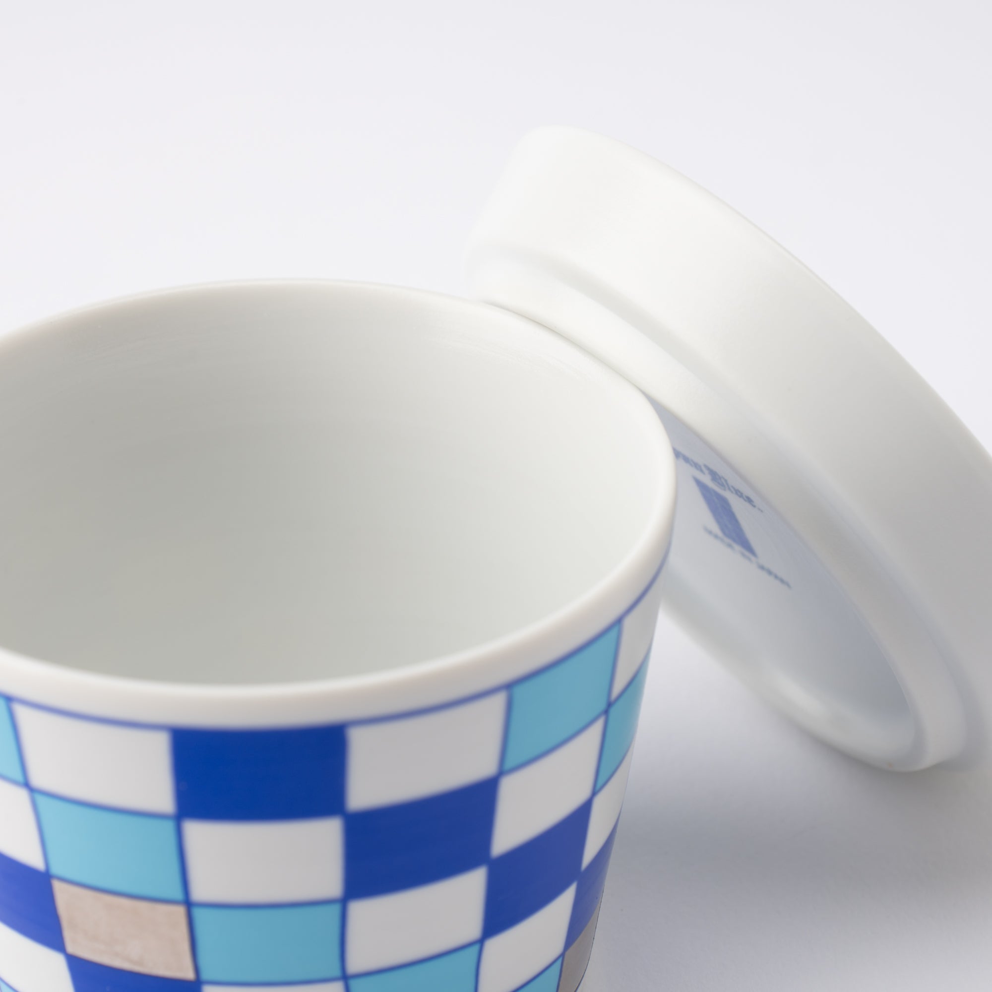 Arita Porcelain Lab Japan Blue Checkered Pattern Soba Choko Cup and Condiment Plate Set - MUSUBI KILN - Quality Japanese Tableware and Gift