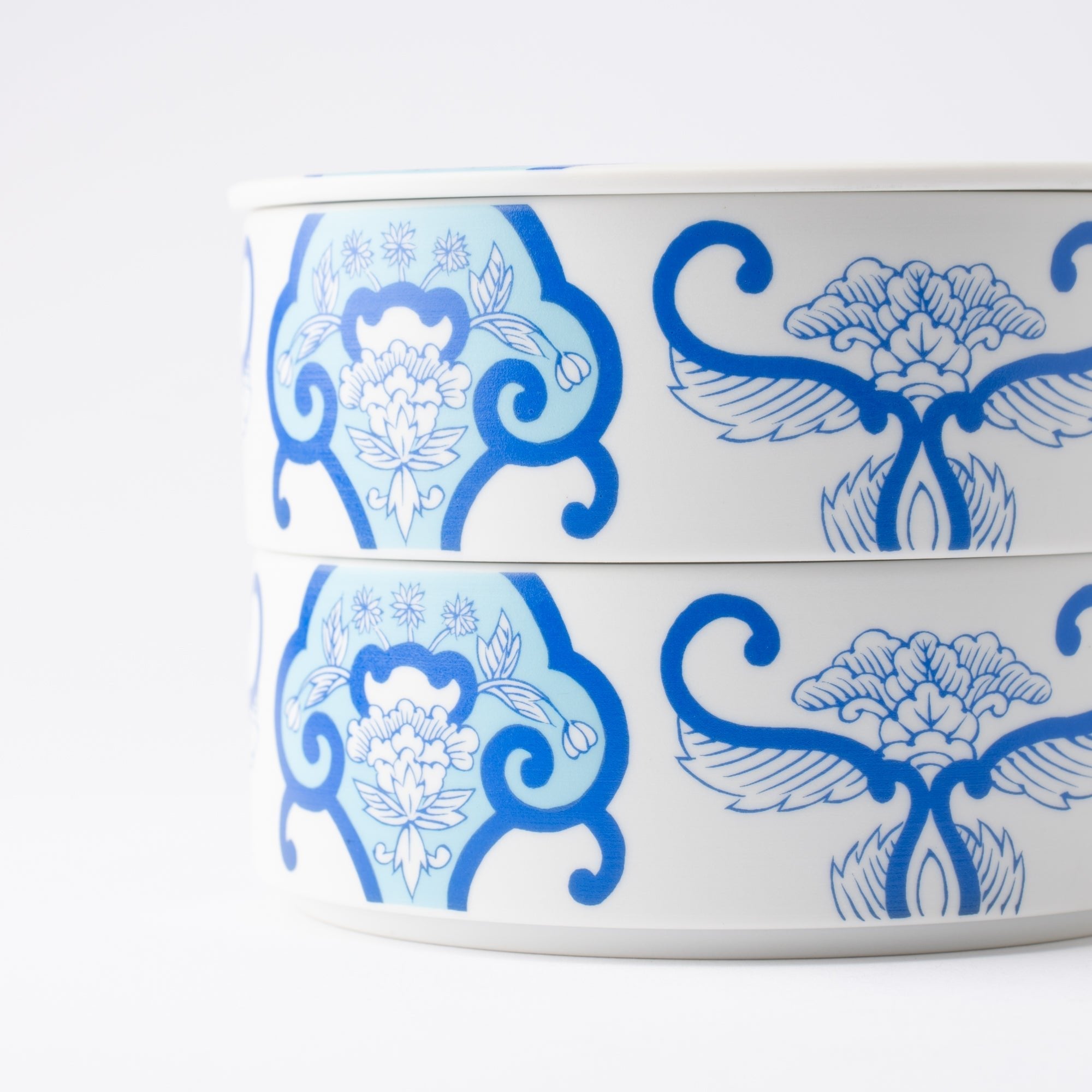 Arita Porcelain Lab Japan Blue Old Imari Floral Pattern Two Tiers Jubako Bento Box - MUSUBI KILN - Quality Japanese Tableware and Gift