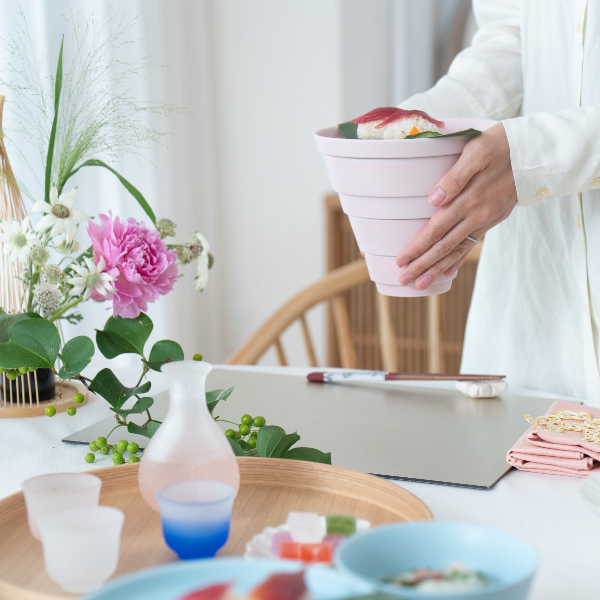 Arita Porcelain Lab Sakura Pink Conic Modern Jubako Bento Box - MUSUBI KILN - Quality Japanese Tableware and Gift