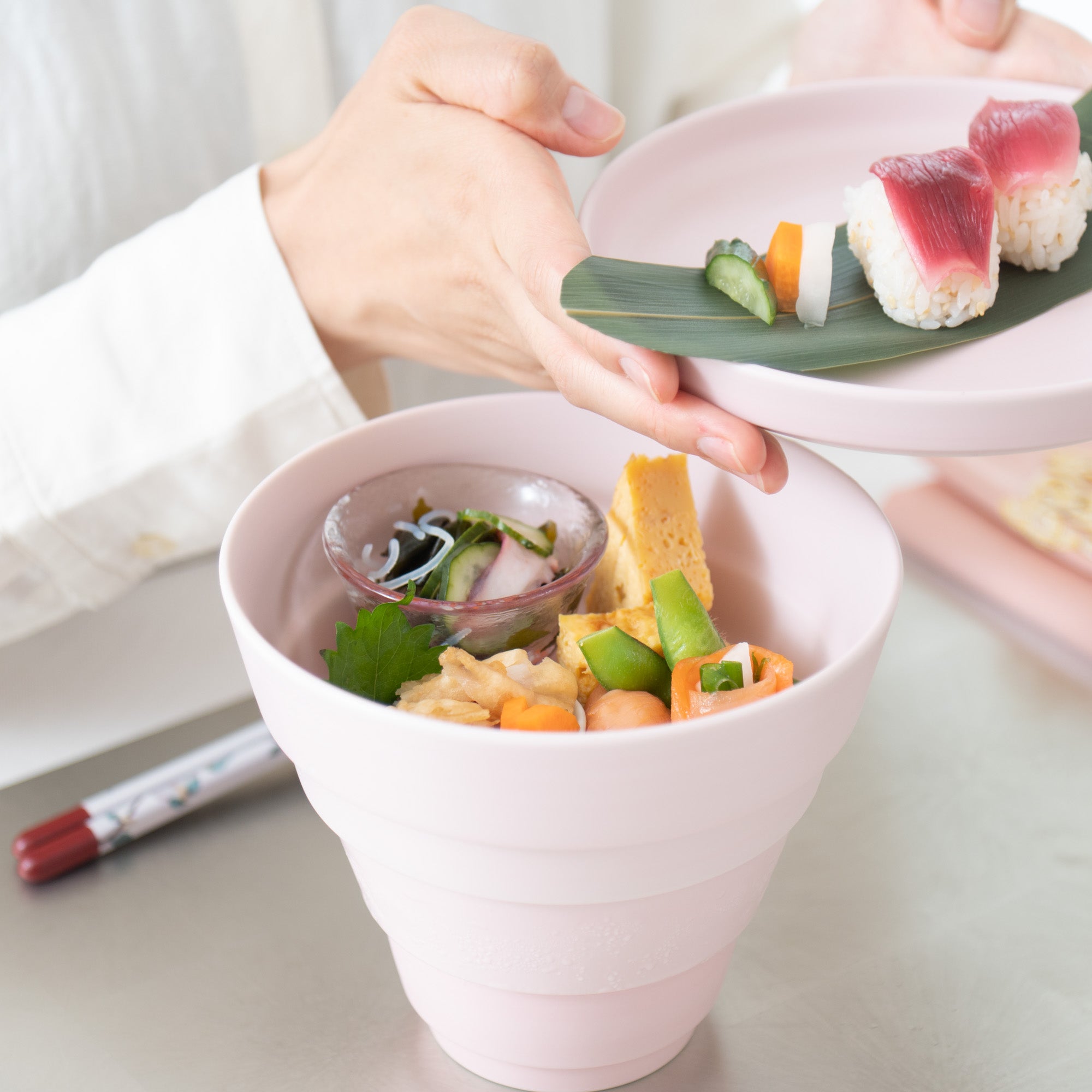 Arita Porcelain Lab Sakura Pink Conic Modern Jubako Bento Box - MUSUBI KILN - Quality Japanese Tableware and Gift