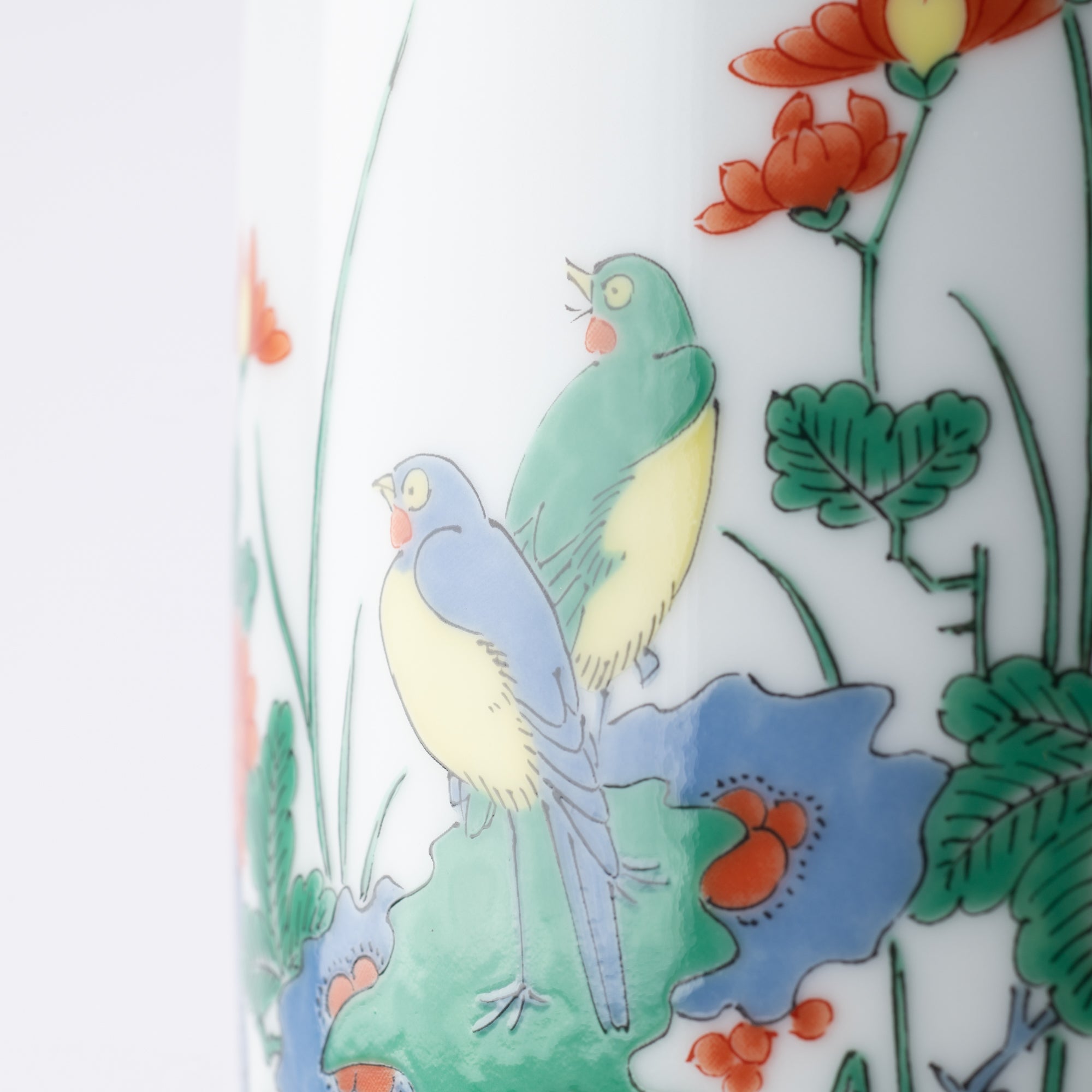 Arita Porcelain Lab Yazaemon Flower Bird Rock Chrysanthemum Flower Vase - MUSUBI KILN - Quality Japanese Tableware and Gift