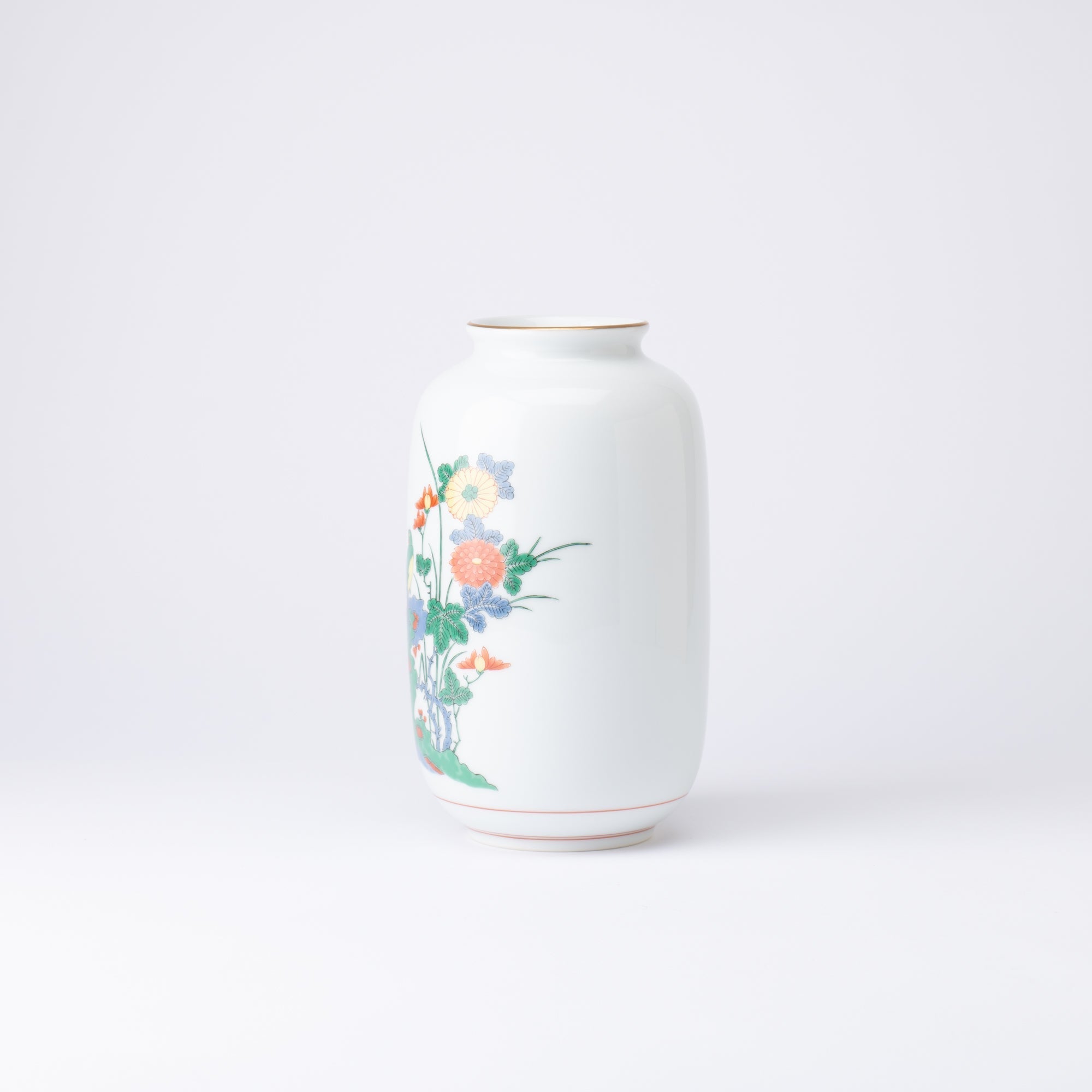 Arita Porcelain Lab Yazaemon Flower Bird Rock Chrysanthemum Flower Vase - MUSUBI KILN - Quality Japanese Tableware and Gift