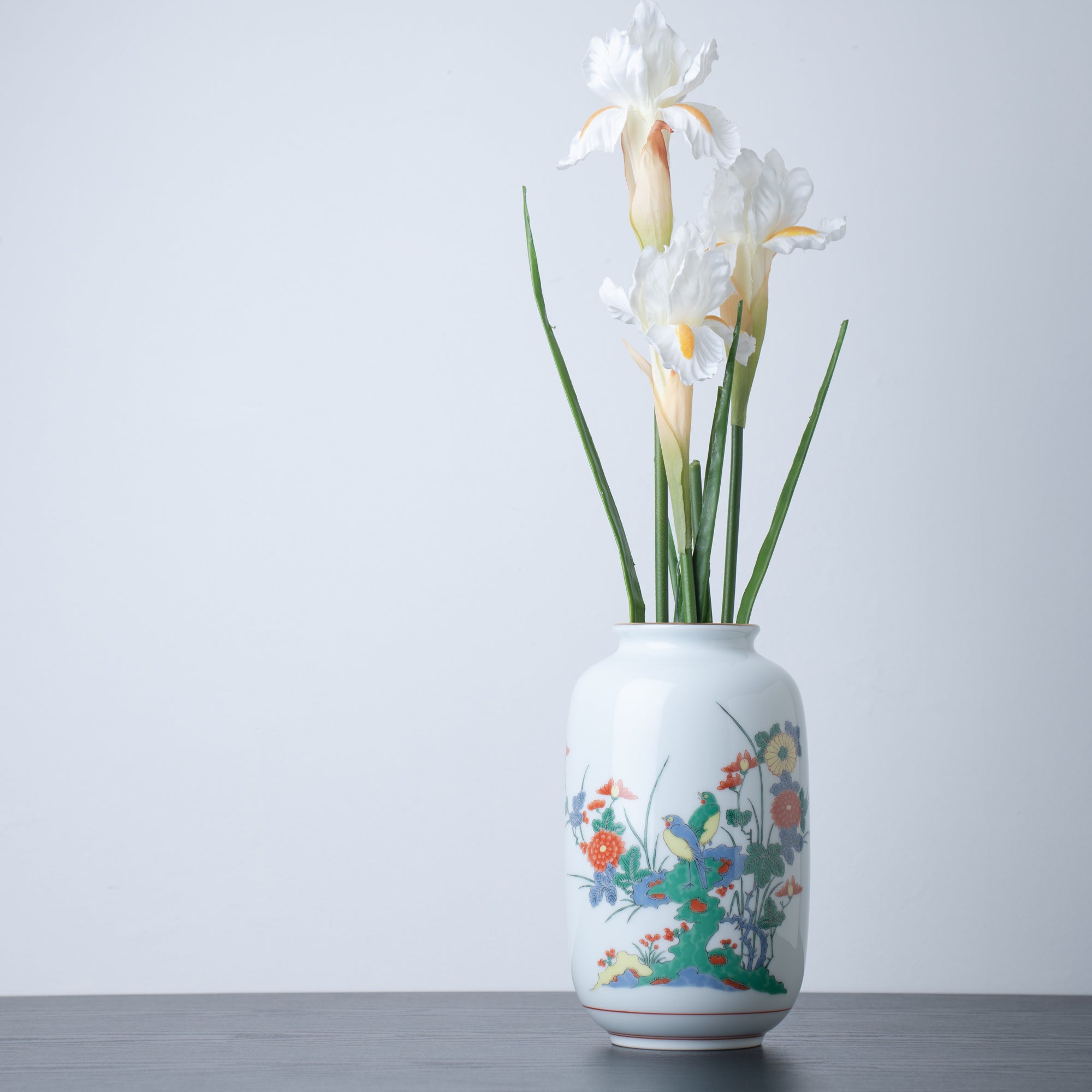 Arita Porcelain Lab Yazaemon Flower Bird Rock Chrysanthemum Flower Vase - MUSUBI KILN - Quality Japanese Tableware and Gift