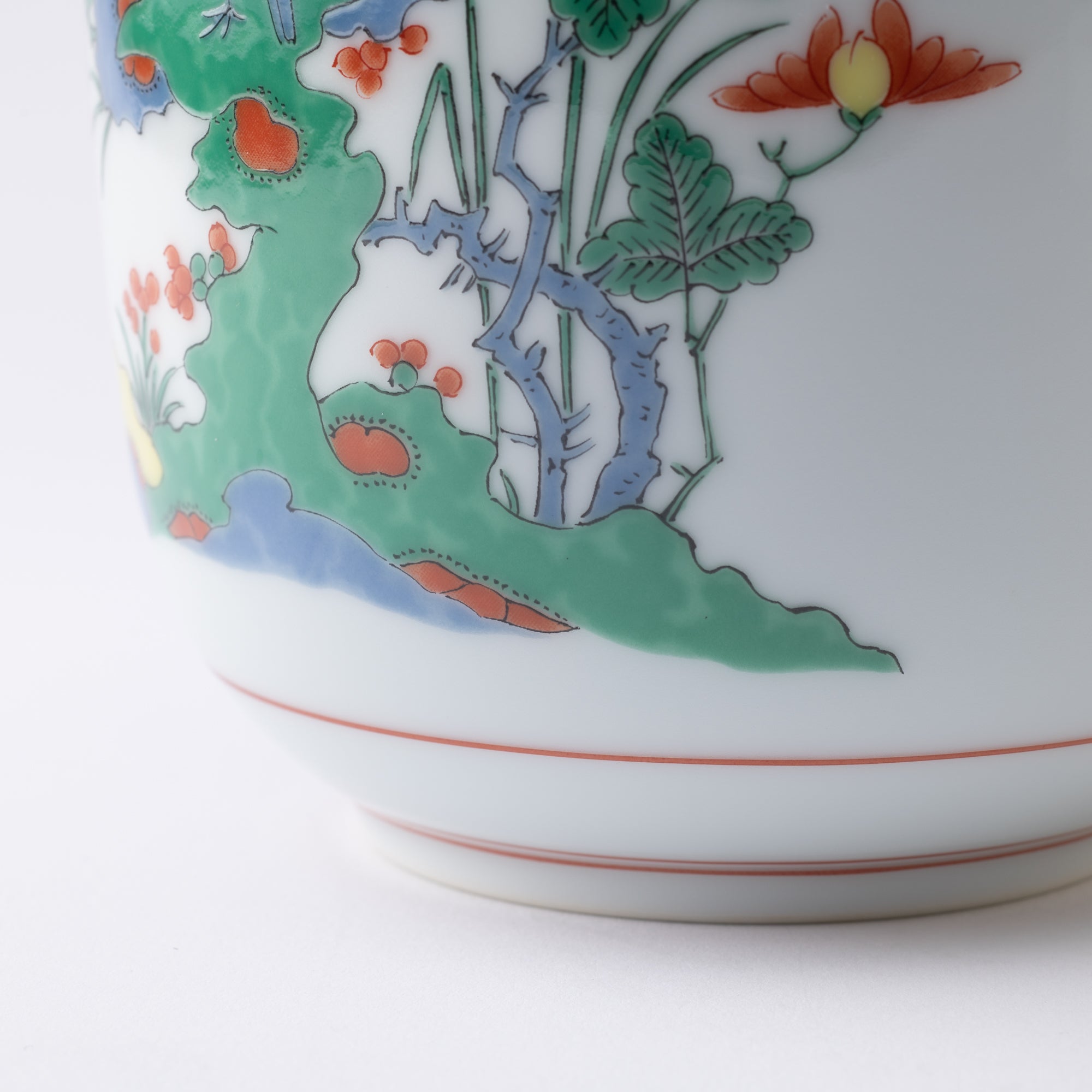 Arita Porcelain Lab Yazaemon Flower Bird Rock Chrysanthemum Flower Vase - MUSUBI KILN - Quality Japanese Tableware and Gift