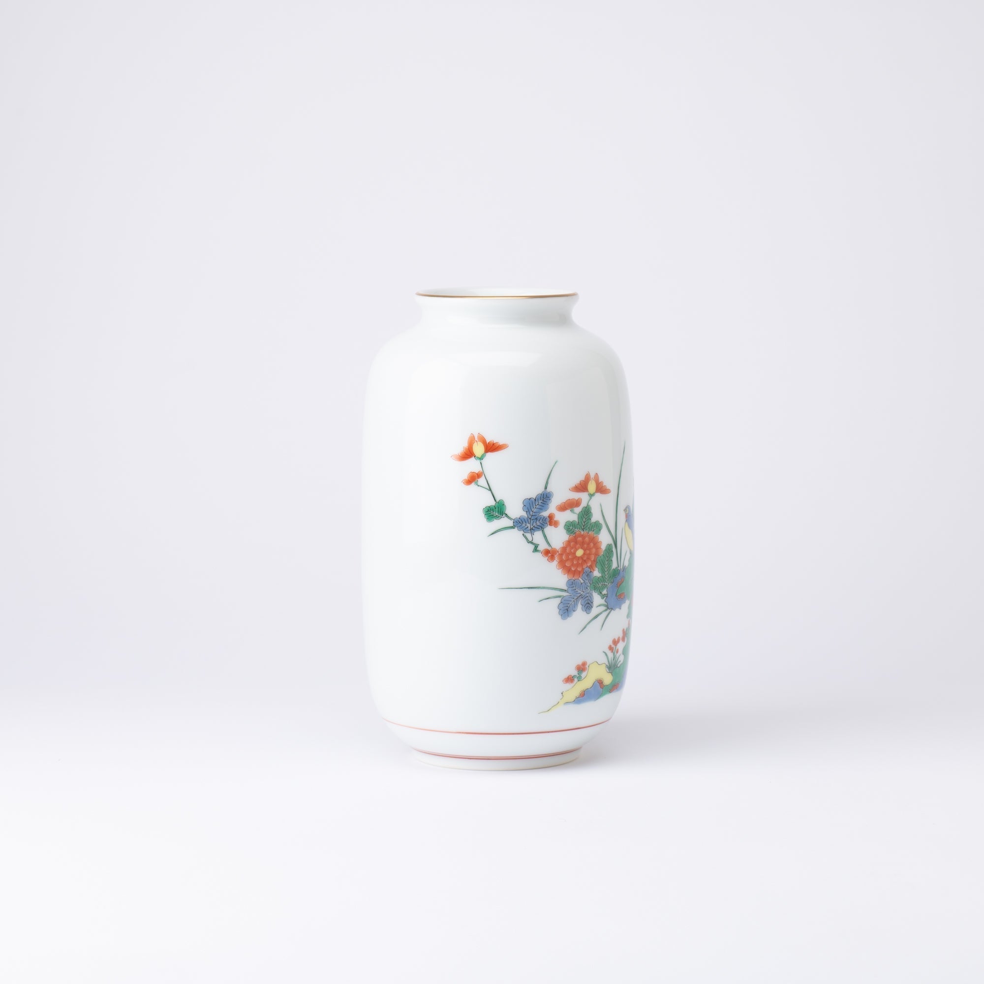 Arita Porcelain Lab Yazaemon Flower Bird Rock Chrysanthemum Flower Vase - MUSUBI KILN - Quality Japanese Tableware and Gift
