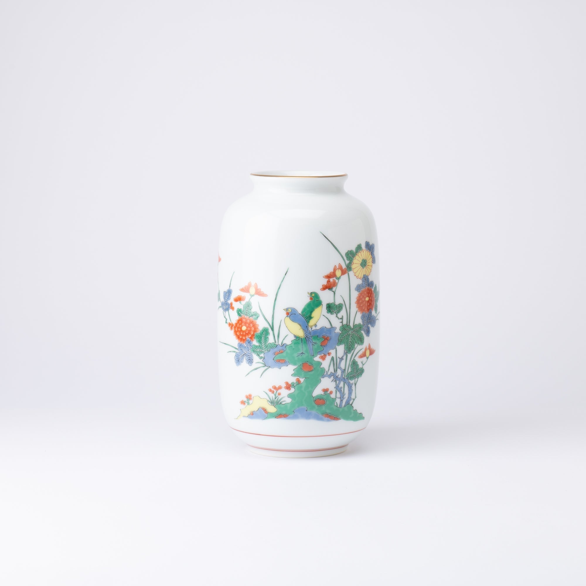Arita Porcelain Lab Yazaemon Flower Bird Rock Chrysanthemum Flower Vase - MUSUBI KILN - Quality Japanese Tableware and Gift