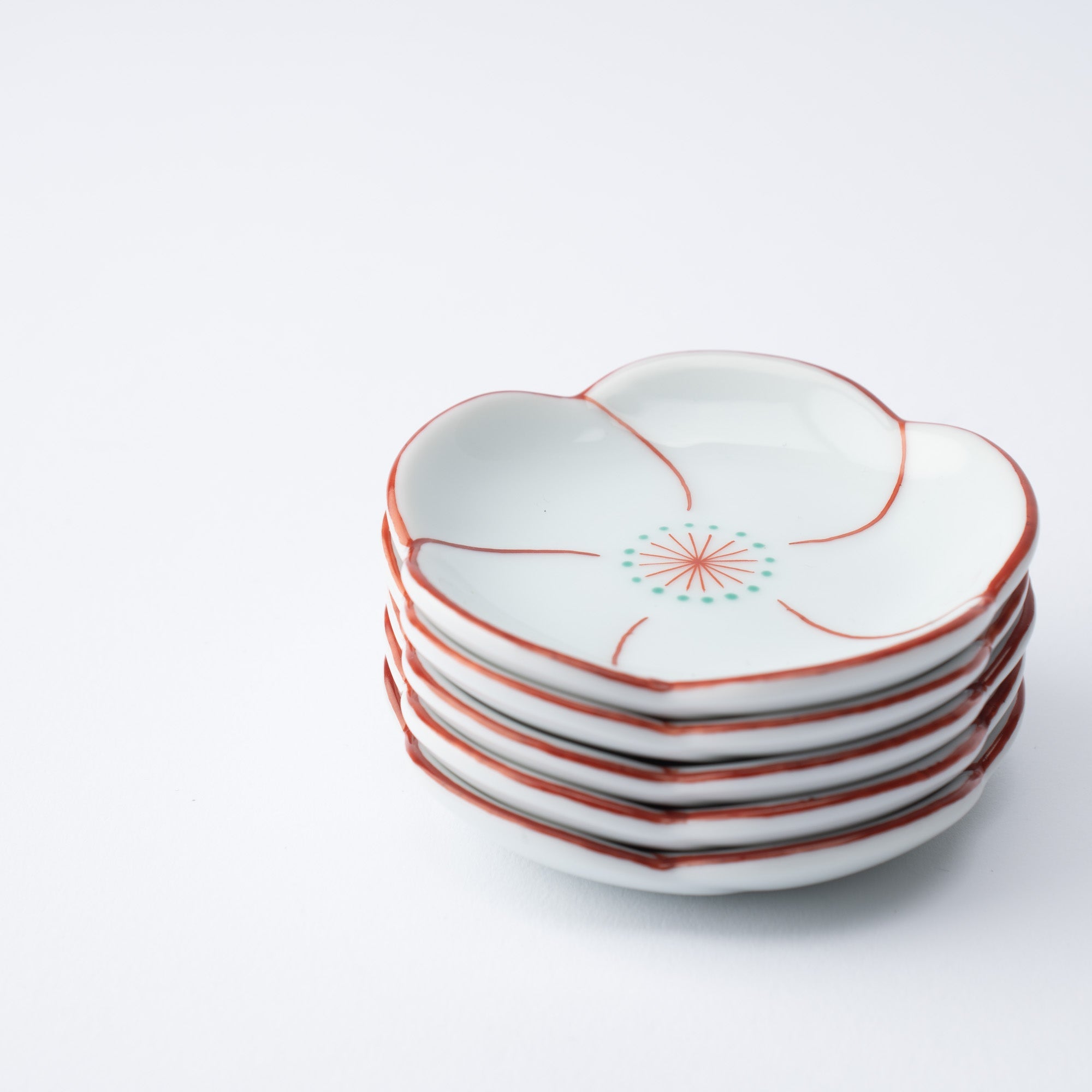 Arita Porcelain Lab Yazaemon Plum - shaped Small Sauce Plate Set - MUSUBI KILN - Quality Japanese Tableware and Gift