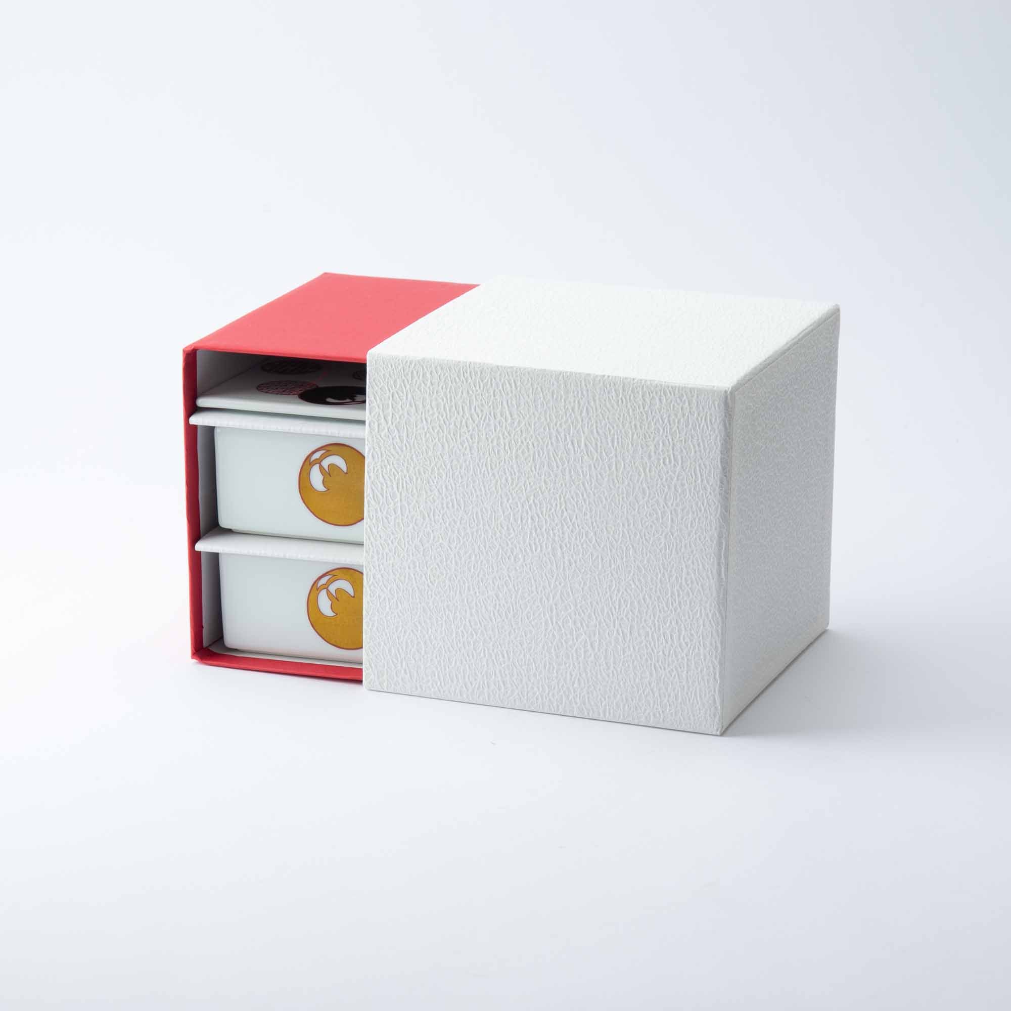 Arita Porcelain Lab Yazaemon Red Circle Pattern Two Tiers Jubako Bento Box - MUSUBI KILN - Quality Japanese Tableware and Gift