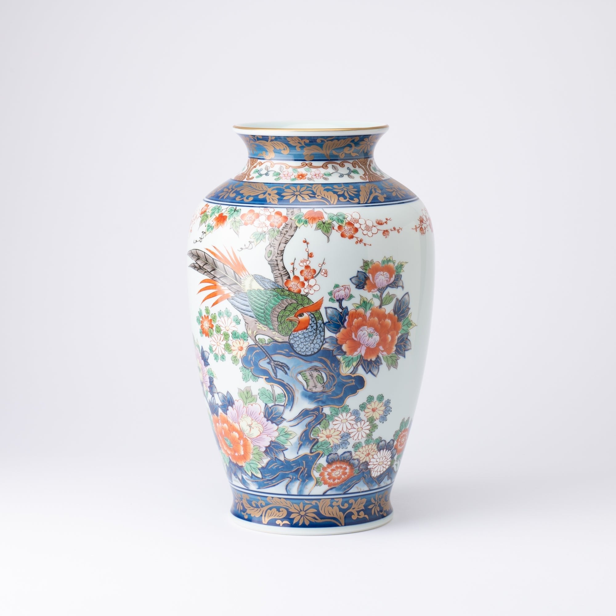 Arita Porcelain Lab Yazaemon "Somenishiki" Rock Flower Bird Flower Vase - MUSUBI KILN - Quality Japanese Tableware and Gift