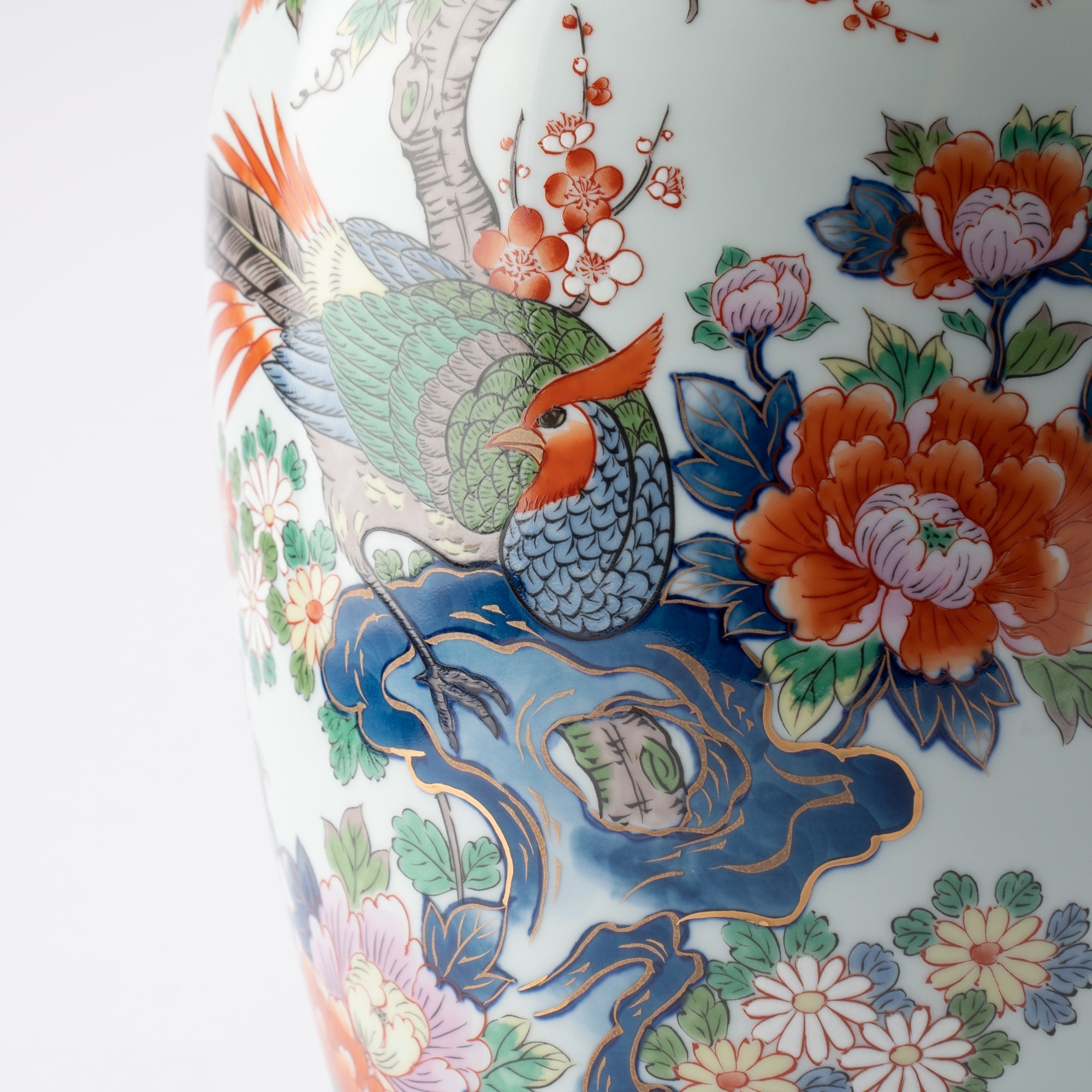 Arita Porcelain Lab Yazaemon "Somenishiki" Rock Flower Bird Flower Vase - MUSUBI KILN - Quality Japanese Tableware and Gift