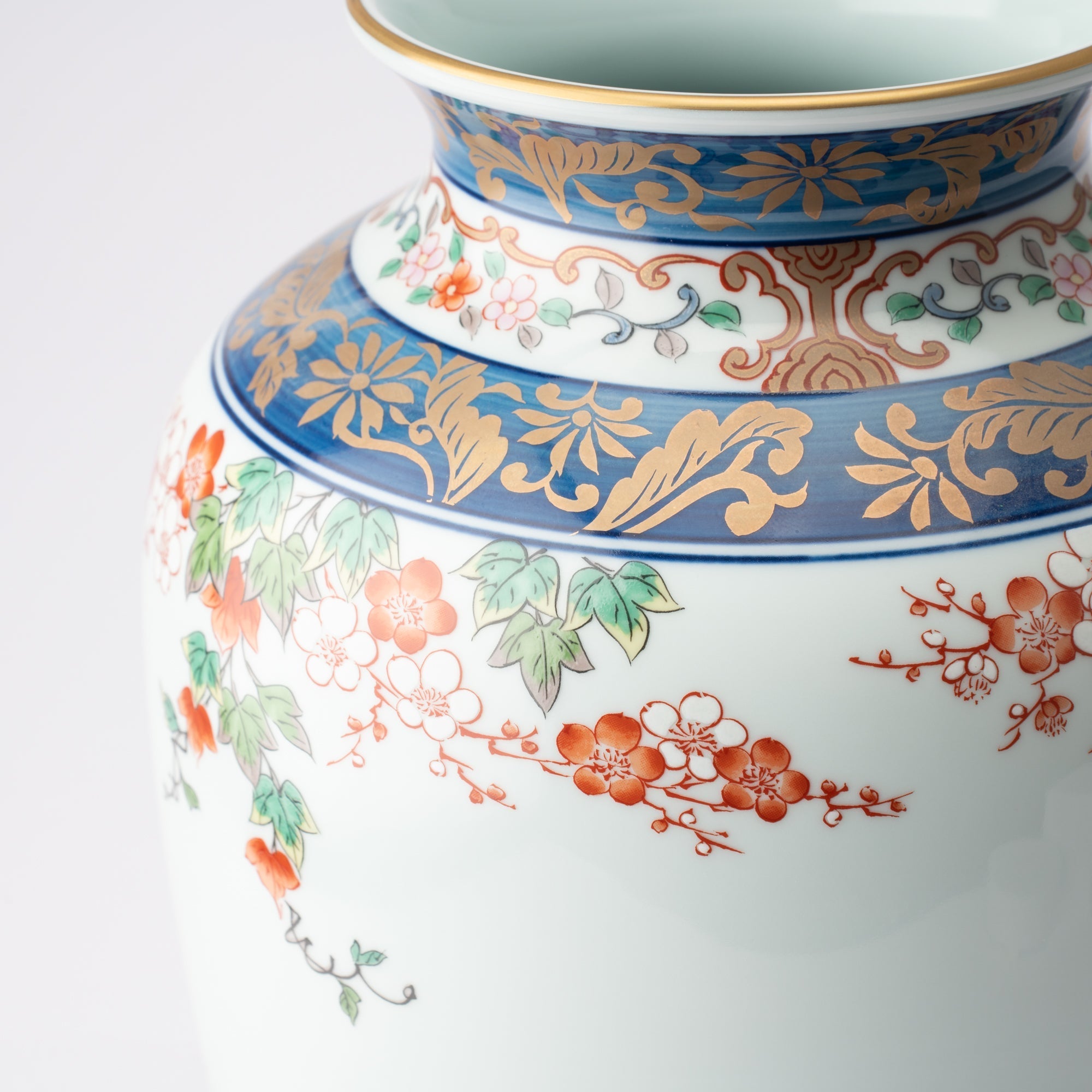 Arita Porcelain Lab Yazaemon "Somenishiki" Rock Flower Bird Flower Vase - MUSUBI KILN - Quality Japanese Tableware and Gift