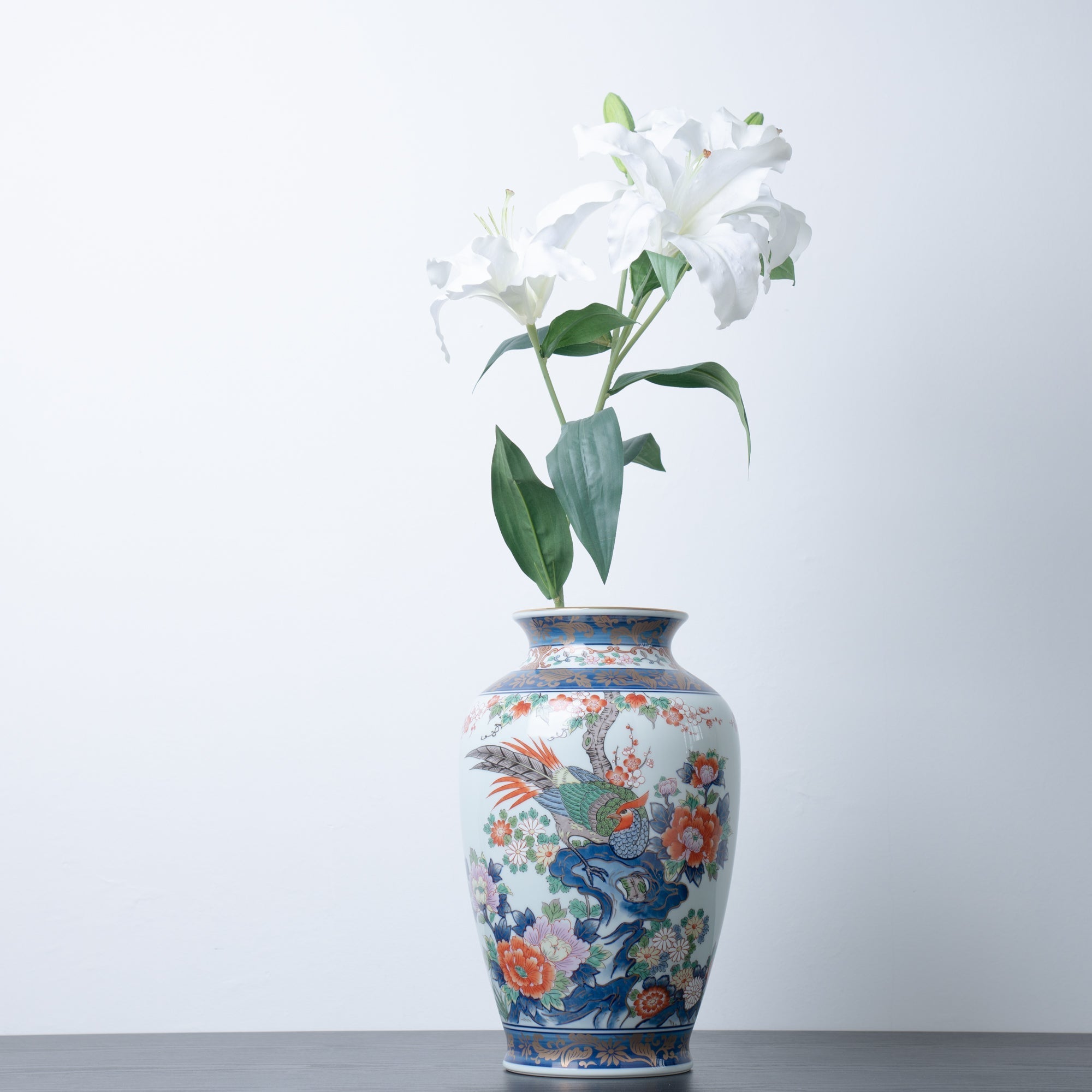 Arita Porcelain Lab Yazaemon "Somenishiki" Rock Flower Bird Flower Vase - MUSUBI KILN - Quality Japanese Tableware and Gift