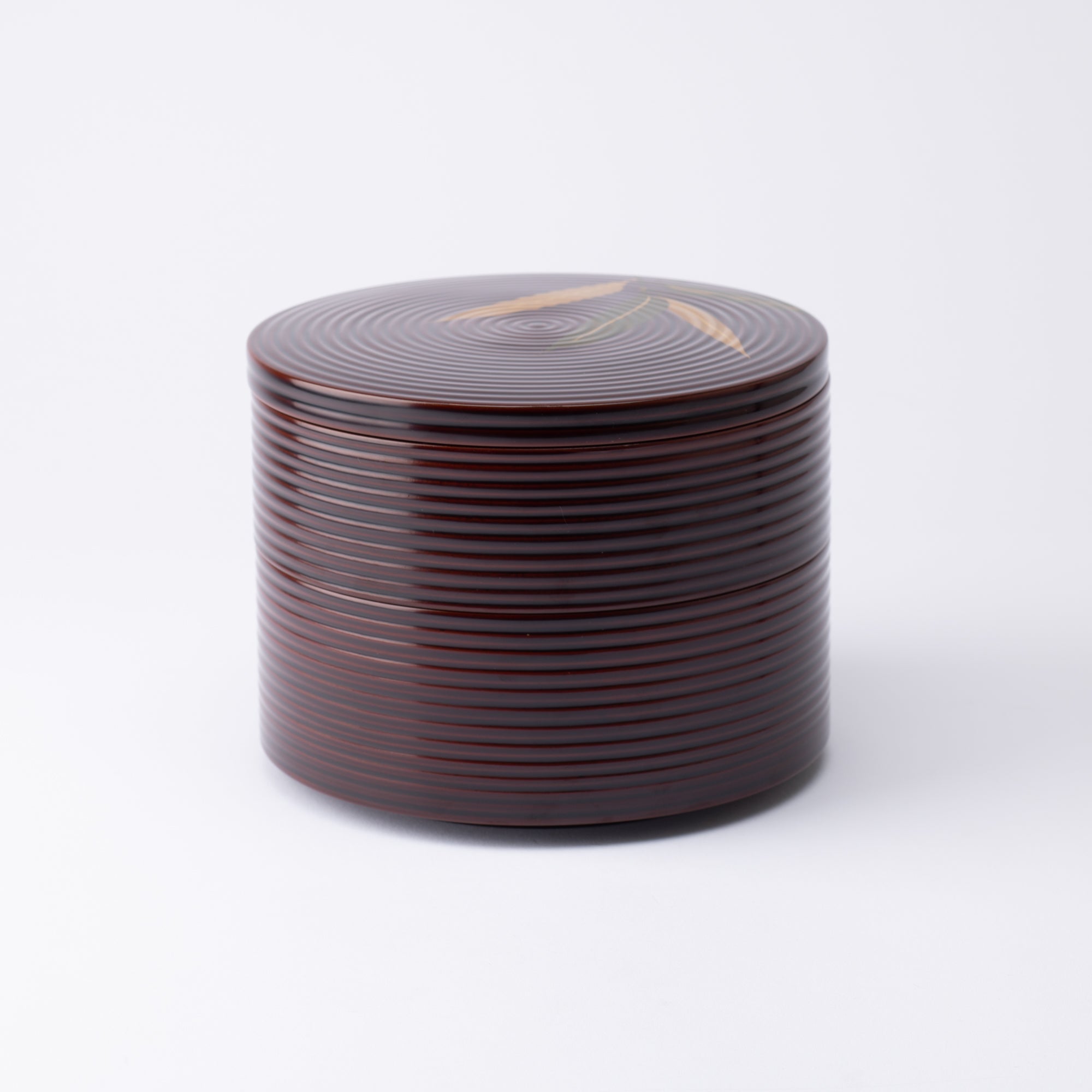 Bamboo Grass Maki - e Yamanaka Lacquerware Two Tiers Round Jubako Bento Box - MUSUBI KILN - Quality Japanese Tableware and Gift