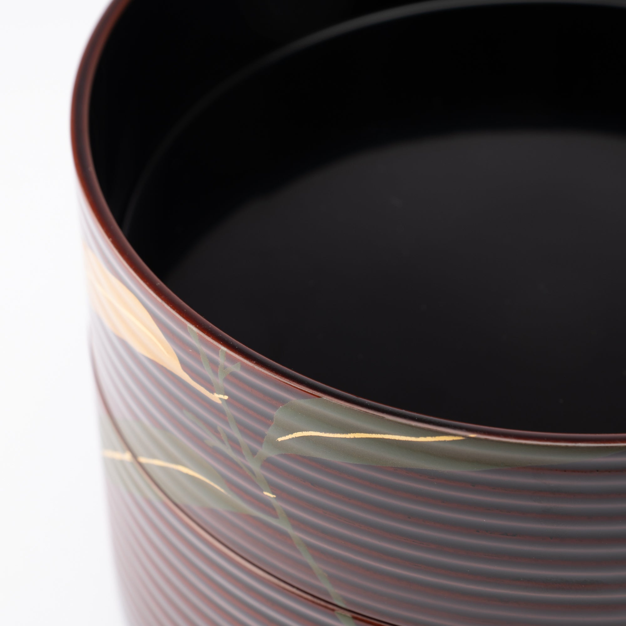 Bamboo Grass Maki - e Yamanaka Lacquerware Two Tiers Round Jubako Bento Box - MUSUBI KILN - Quality Japanese Tableware and Gift