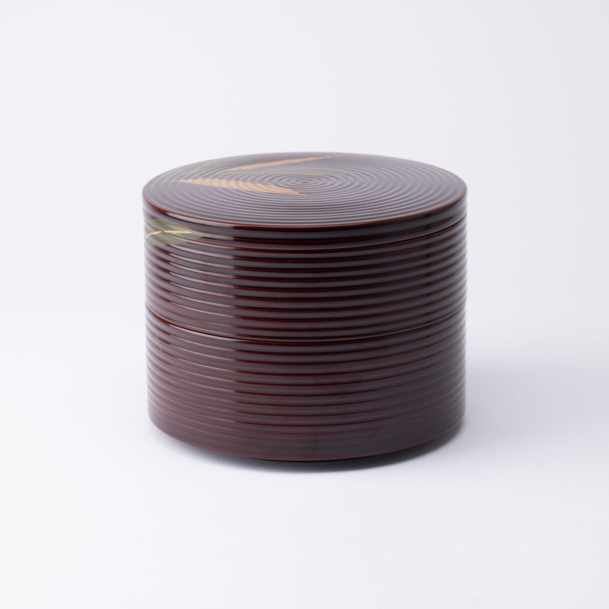 Bamboo Grass Maki - e Yamanaka Lacquerware Two Tiers Round Jubako Bento Box - MUSUBI KILN - Quality Japanese Tableware and Gift