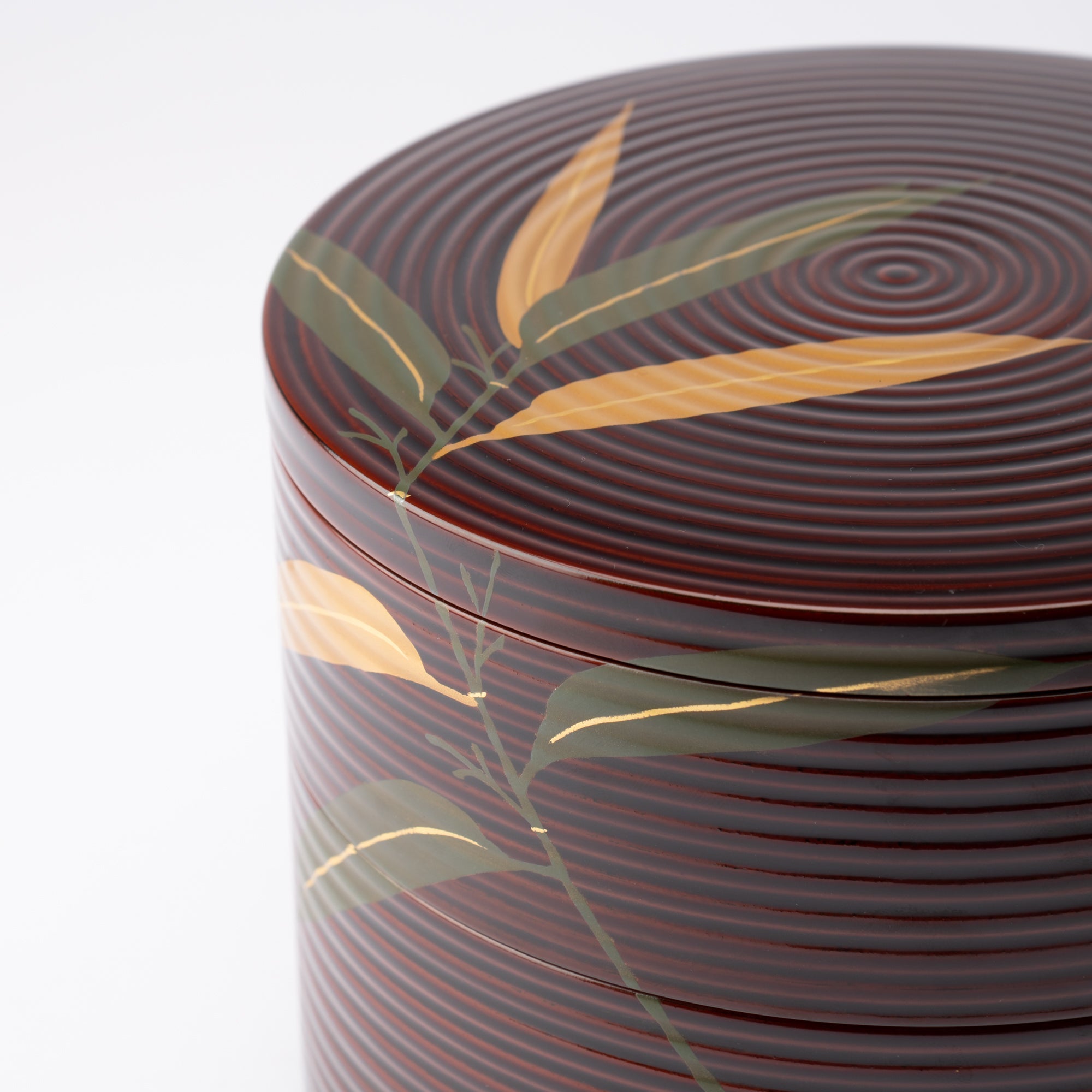Bamboo Grass Maki - e Yamanaka Lacquerware Two Tiers Round Jubako Bento Box - MUSUBI KILN - Quality Japanese Tableware and Gift
