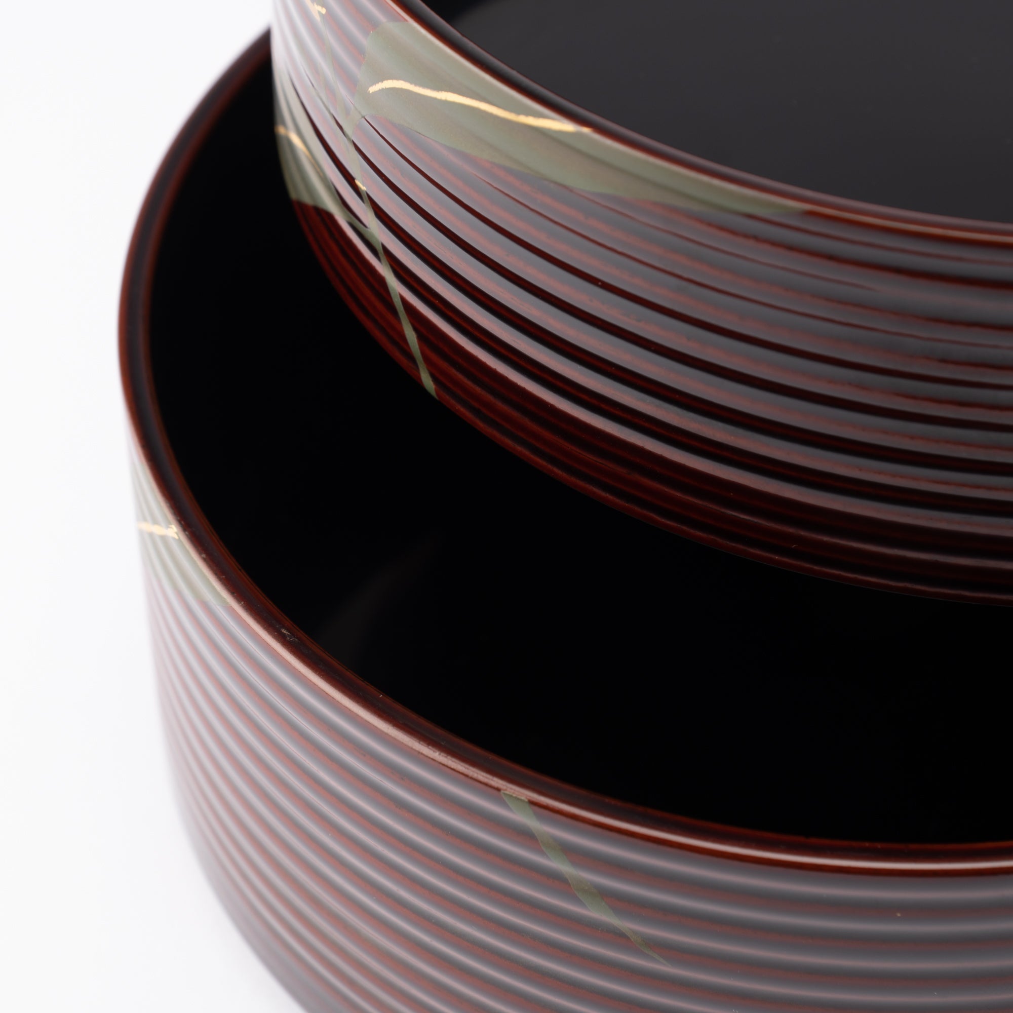 Bamboo Grass Maki - e Yamanaka Lacquerware Two Tiers Round Jubako Bento Box - MUSUBI KILN - Quality Japanese Tableware and Gift