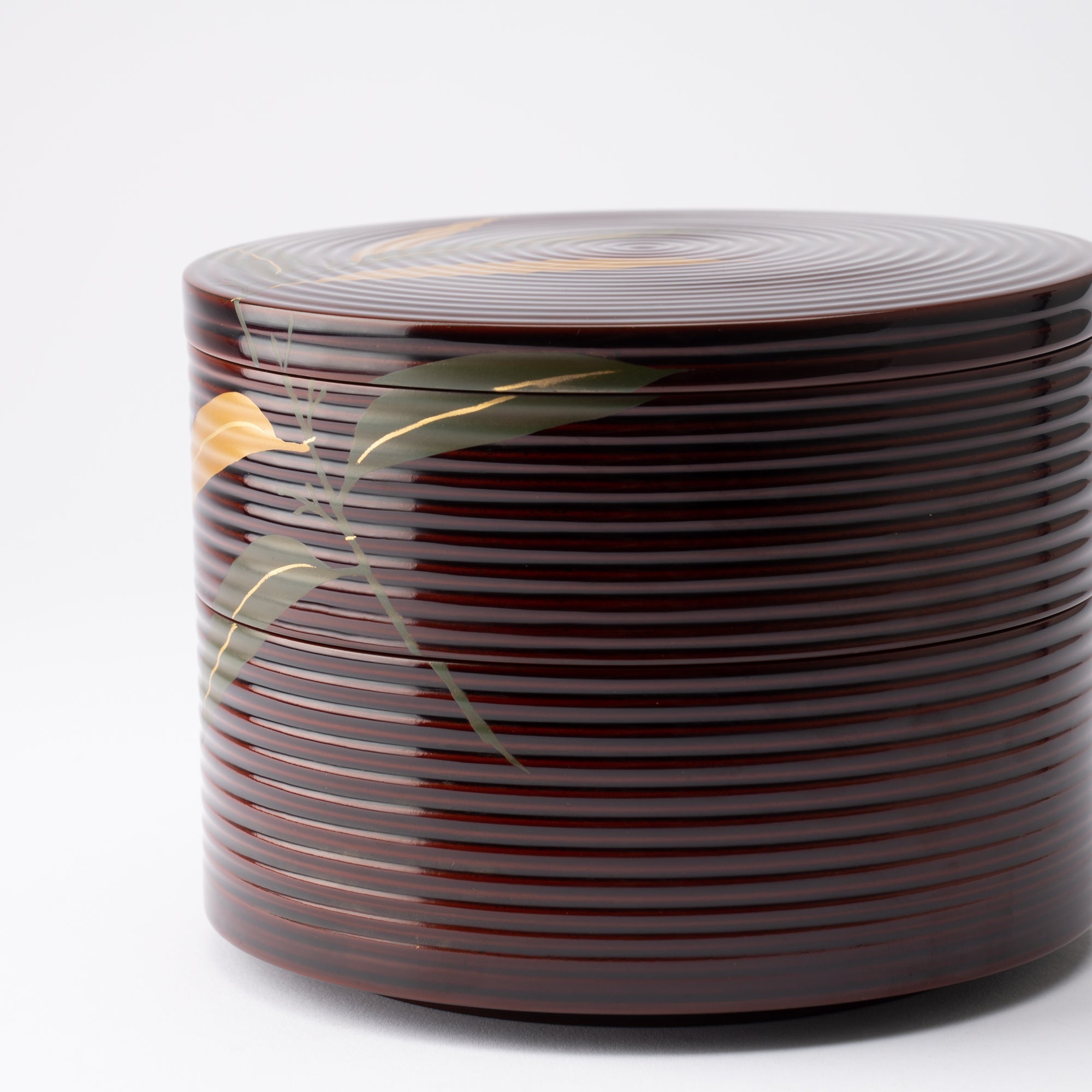Bamboo Grass Maki - e Yamanaka Lacquerware Two Tiers Round Jubako Bento Box - MUSUBI KILN - Quality Japanese Tableware and Gift