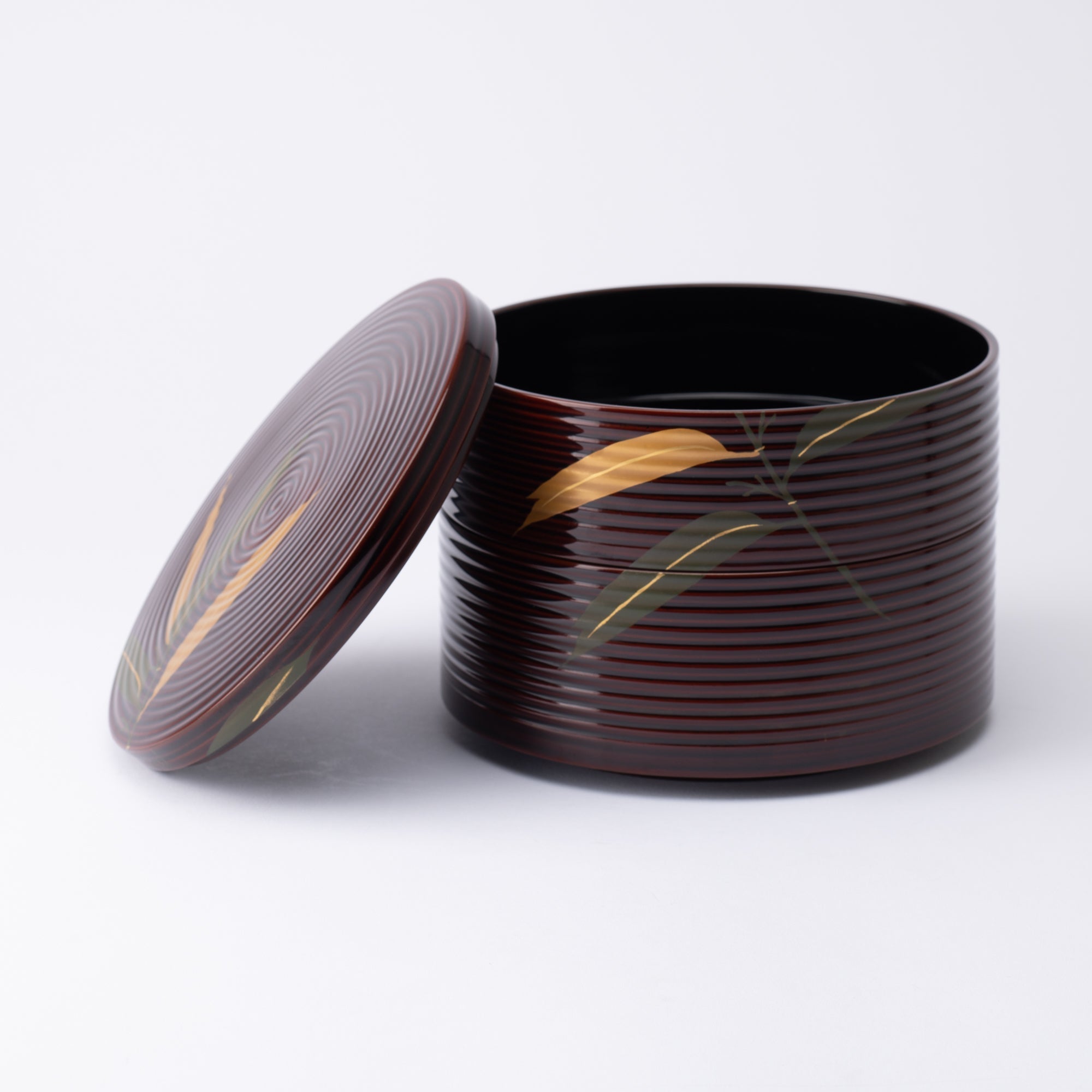 Bamboo Grass Maki - e Yamanaka Lacquerware Two Tiers Round Jubako Bento Box - MUSUBI KILN - Quality Japanese Tableware and Gift