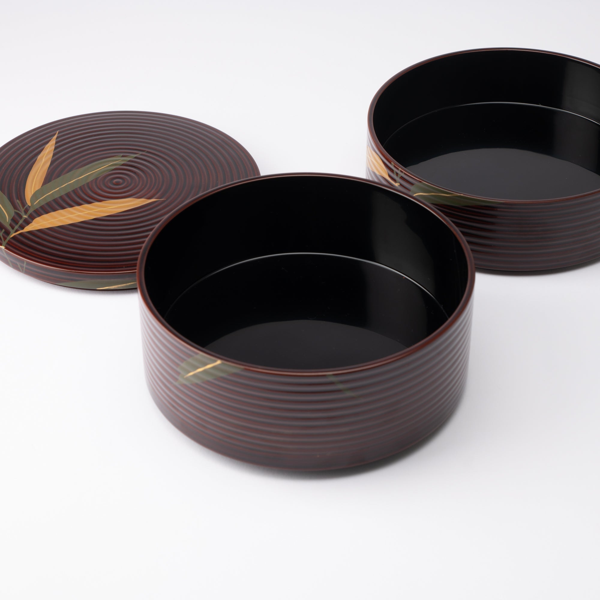 Bamboo Grass Maki - e Yamanaka Lacquerware Two Tiers Round Jubako Bento Box - MUSUBI KILN - Quality Japanese Tableware and Gift