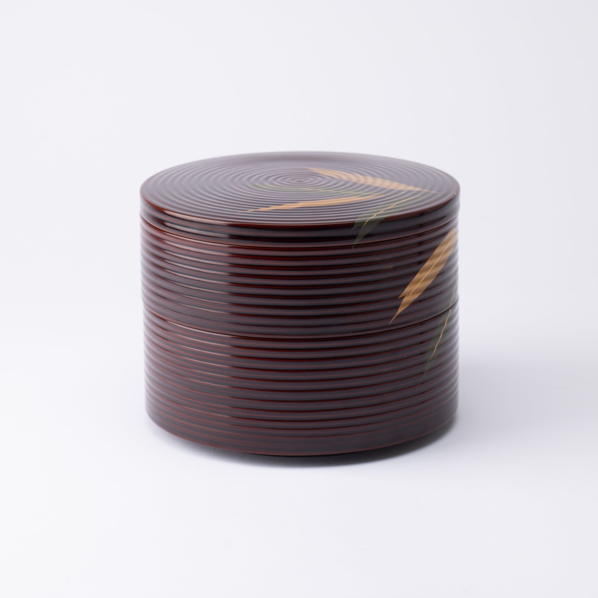 Bamboo Grass Maki - e Yamanaka Lacquerware Two Tiers Round Jubako Bento Box - MUSUBI KILN - Quality Japanese Tableware and Gift