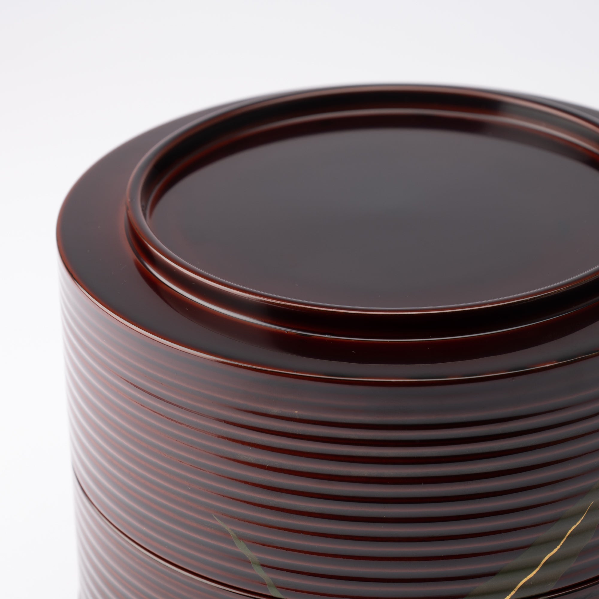 Bamboo Grass Maki - e Yamanaka Lacquerware Two Tiers Round Jubako Bento Box - MUSUBI KILN - Quality Japanese Tableware and Gift