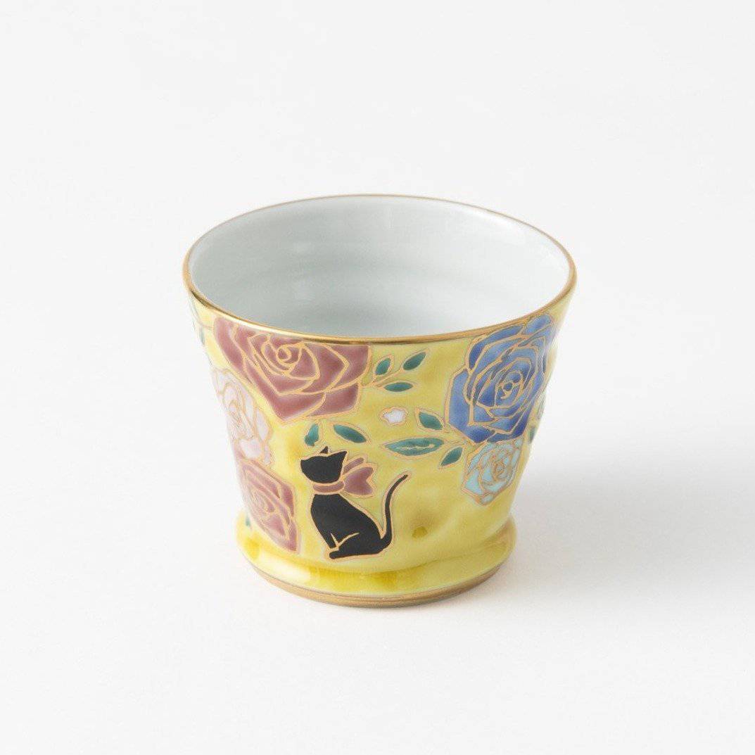 Bizan Kiln Black Cat Kutani Teacup - MUSUBI KILN - Quality Japanese Tableware and Gift