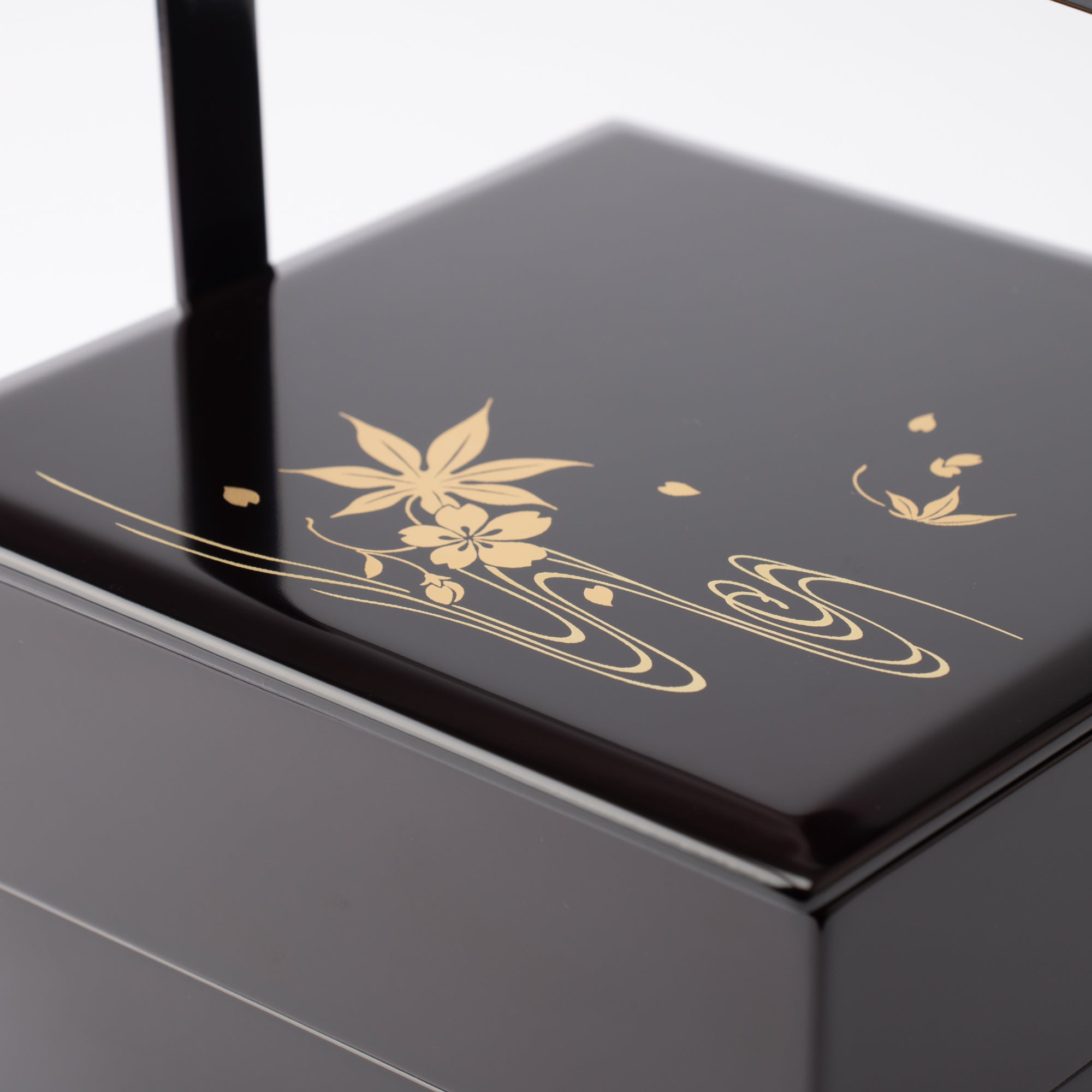 Black Running Water Echizen Lacquerware Two Tiers Jubako Bento Box with Handle - MUSUBI KILN - Quality Japanese Tableware and Gift