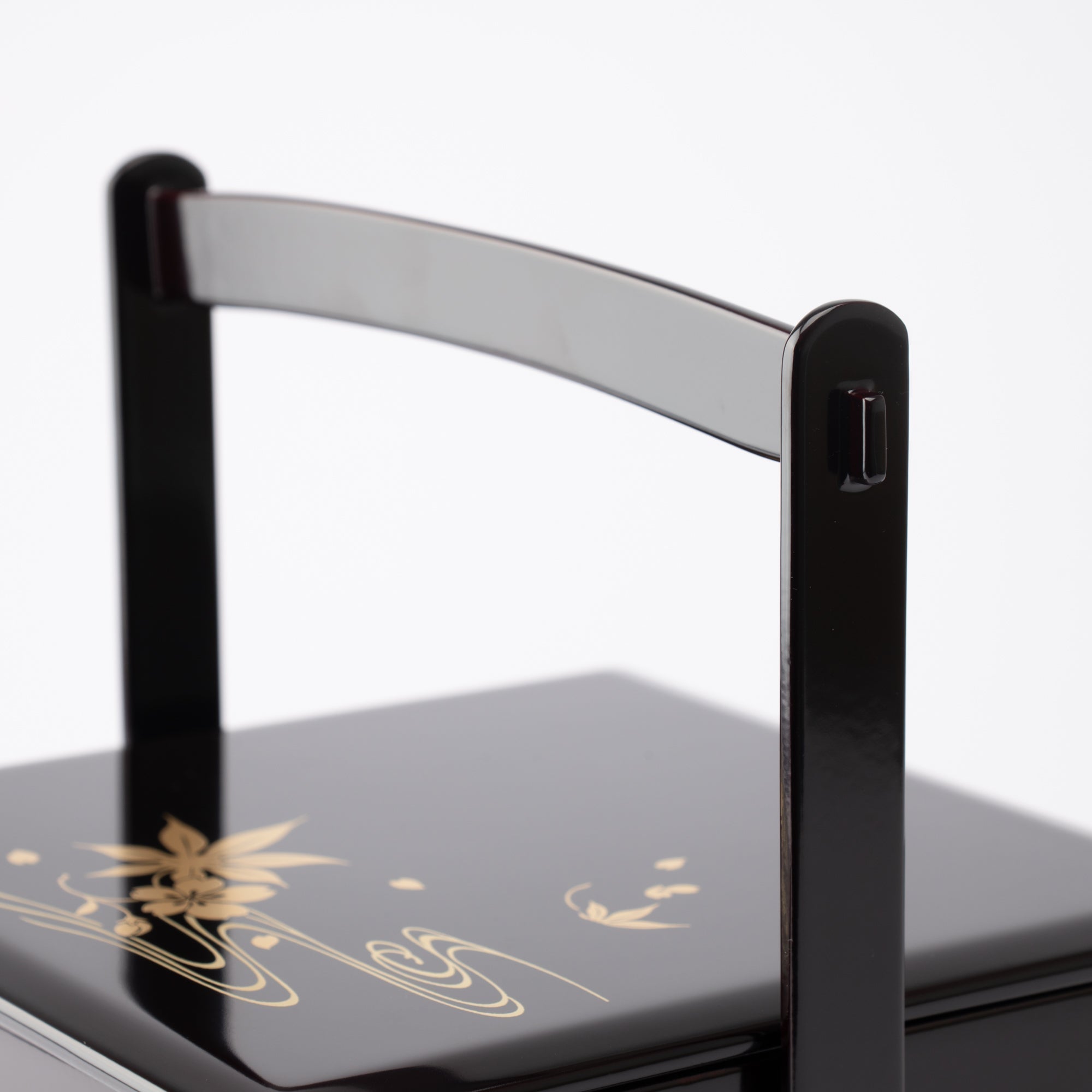 Black Running Water Echizen Lacquerware Two Tiers Jubako Bento Box with Handle - MUSUBI KILN - Quality Japanese Tableware and Gift