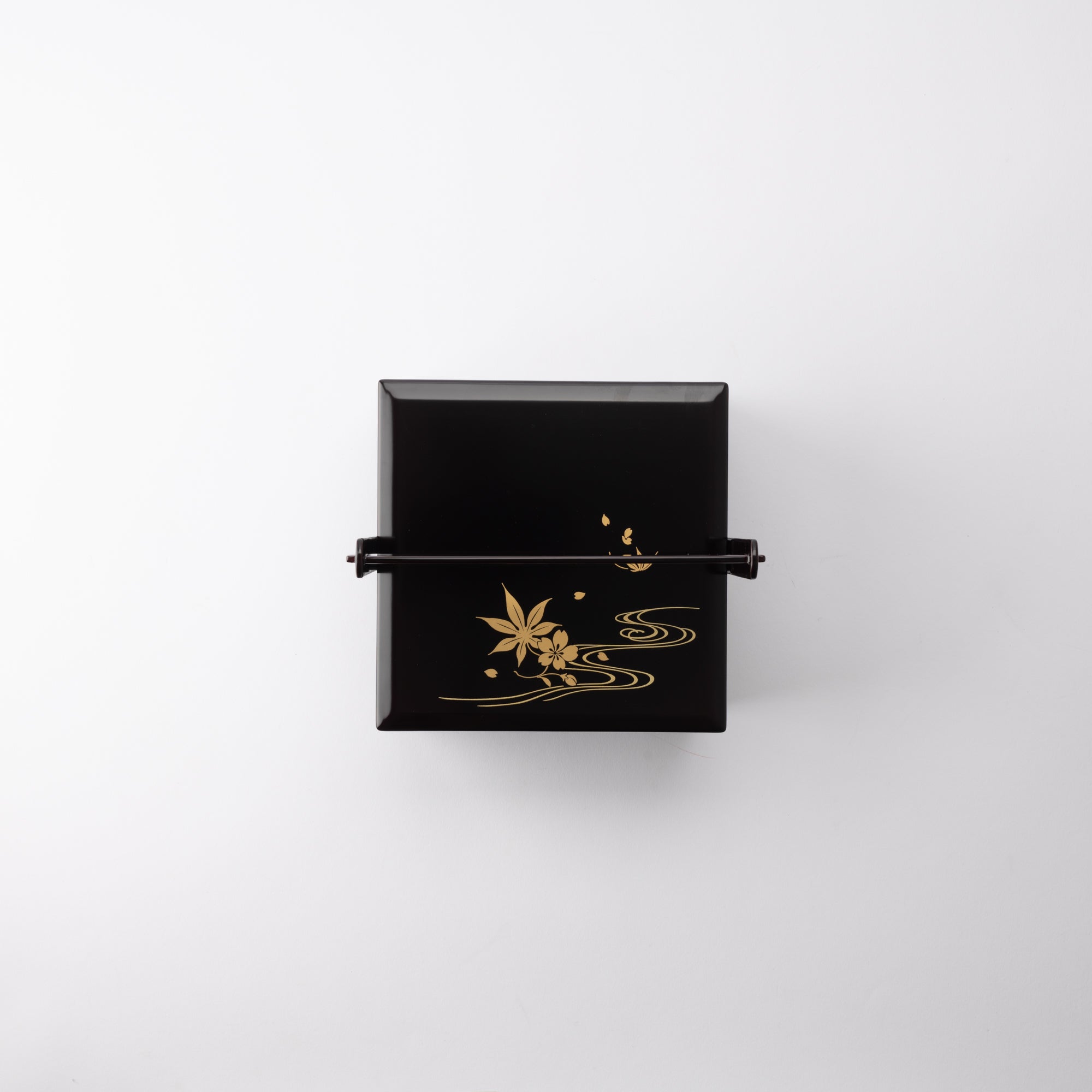 Black Running Water Echizen Lacquerware Two Tiers Jubako Bento Box with Handle - MUSUBI KILN - Quality Japanese Tableware and Gift