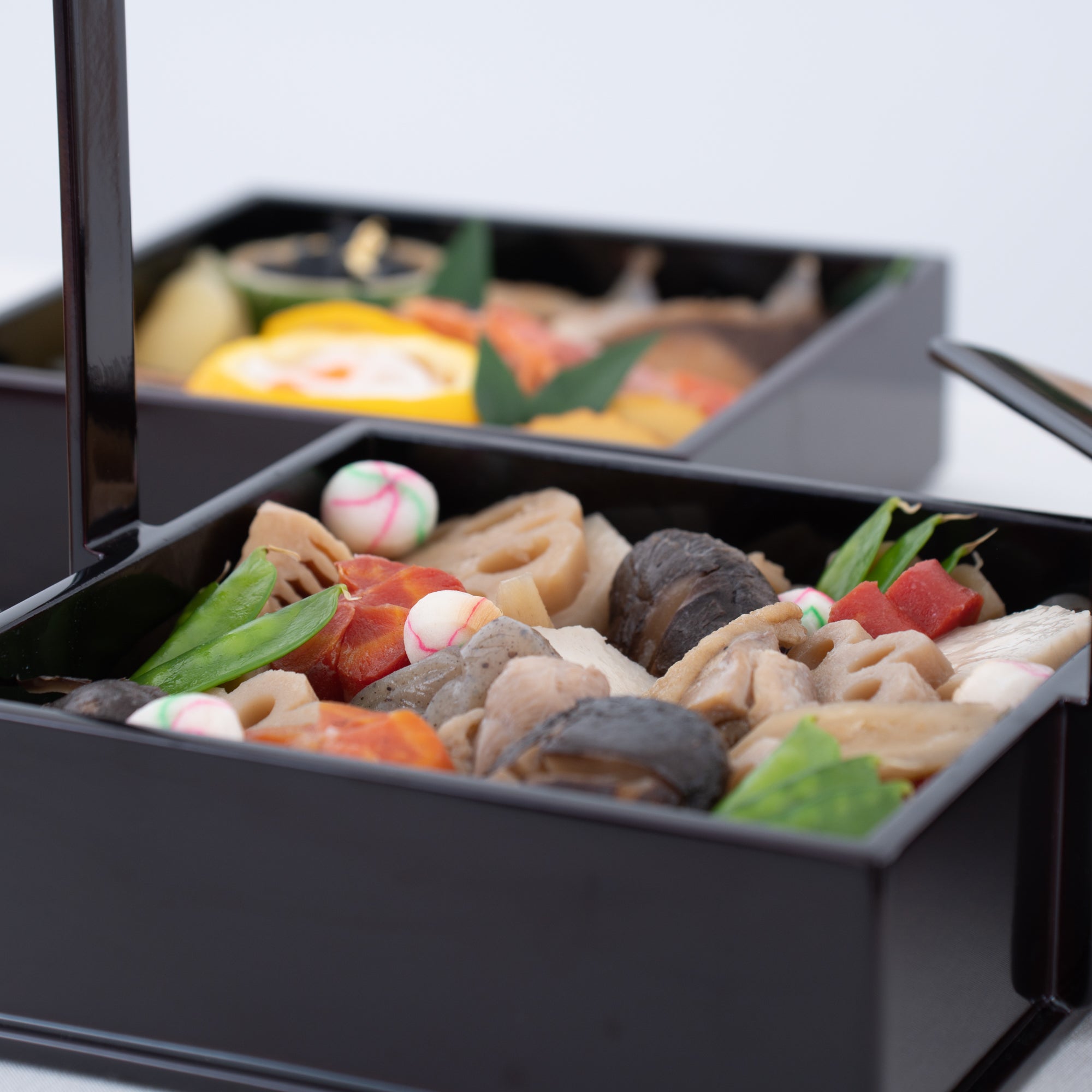 Black Running Water Echizen Lacquerware Two Tiers Jubako Bento Box with Handle - MUSUBI KILN - Quality Japanese Tableware and Gift