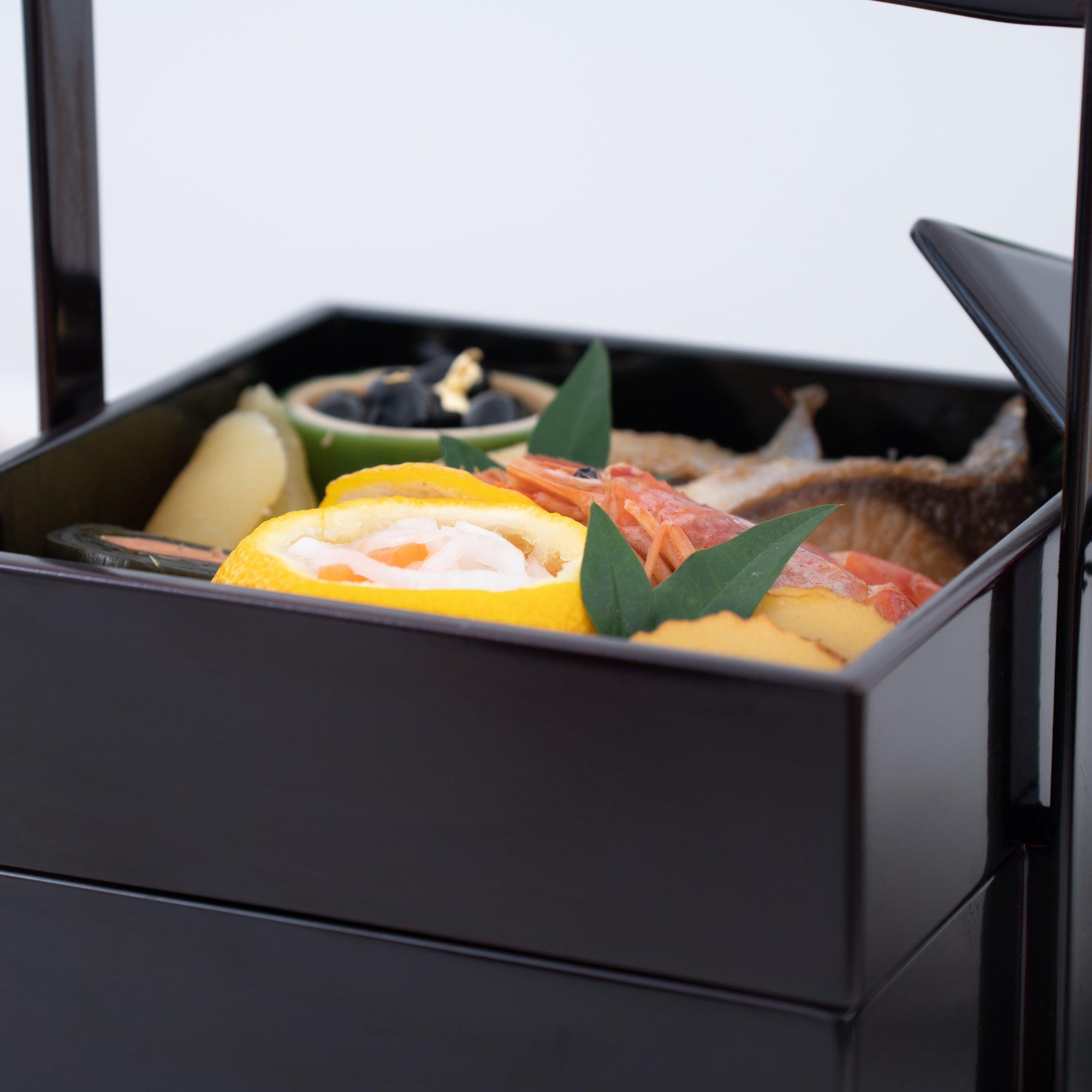 Black Running Water Echizen Lacquerware Two Tiers Jubako Bento Box with Handle - MUSUBI KILN - Quality Japanese Tableware and Gift