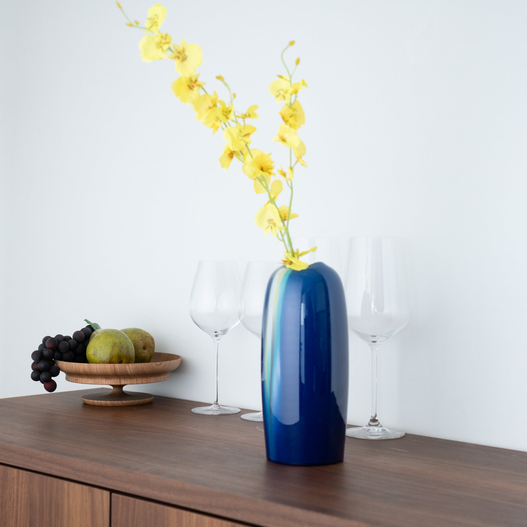 Blue Glaze Kutani Japanese Flower Vase 19cm(7.5in) - MUSUBI KILN - Quality Japanese Tableware and Gift