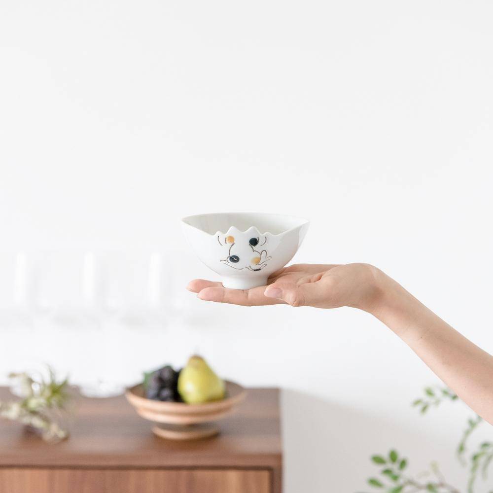 Cat Hasami Wave Japanese Rice Bowl S - MUSUBI KILN - Quality Japanese Tableware and Gift