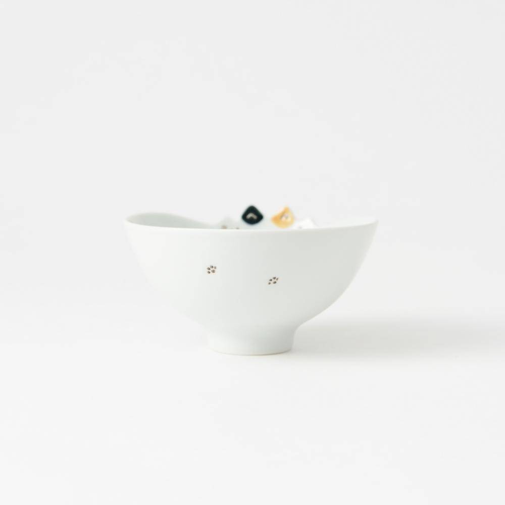 Cat Hasami Wave Japanese Rice Bowl S - MUSUBI KILN - Quality Japanese Tableware and Gift