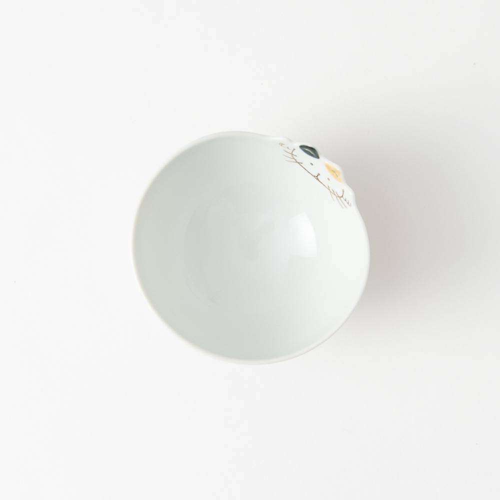 Cat Hasami Wave Japanese Rice Bowl S - MUSUBI KILN - Quality Japanese Tableware and Gift