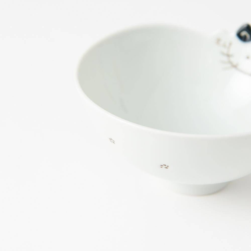 Cat Hasami Wave Japanese Rice Bowl S - MUSUBI KILN - Quality Japanese Tableware and Gift