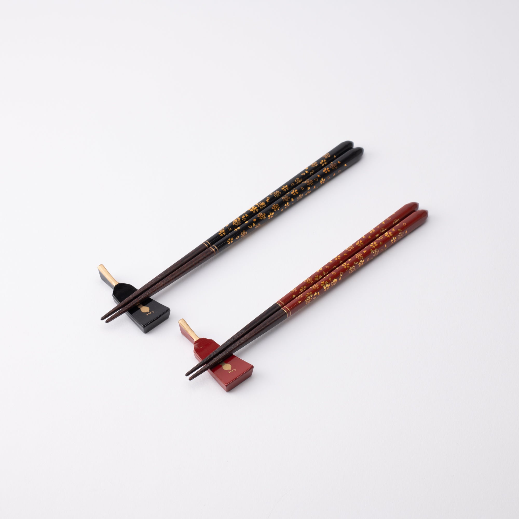 Cherry Blossoms Wakasa Lacquerware Chopsticks 23 cm (9 in) / 21 cm (8.3 in) and Chopstick Rests (Set of Two) - MUSUBI KILN - Quality Japanese Tableware and Gift