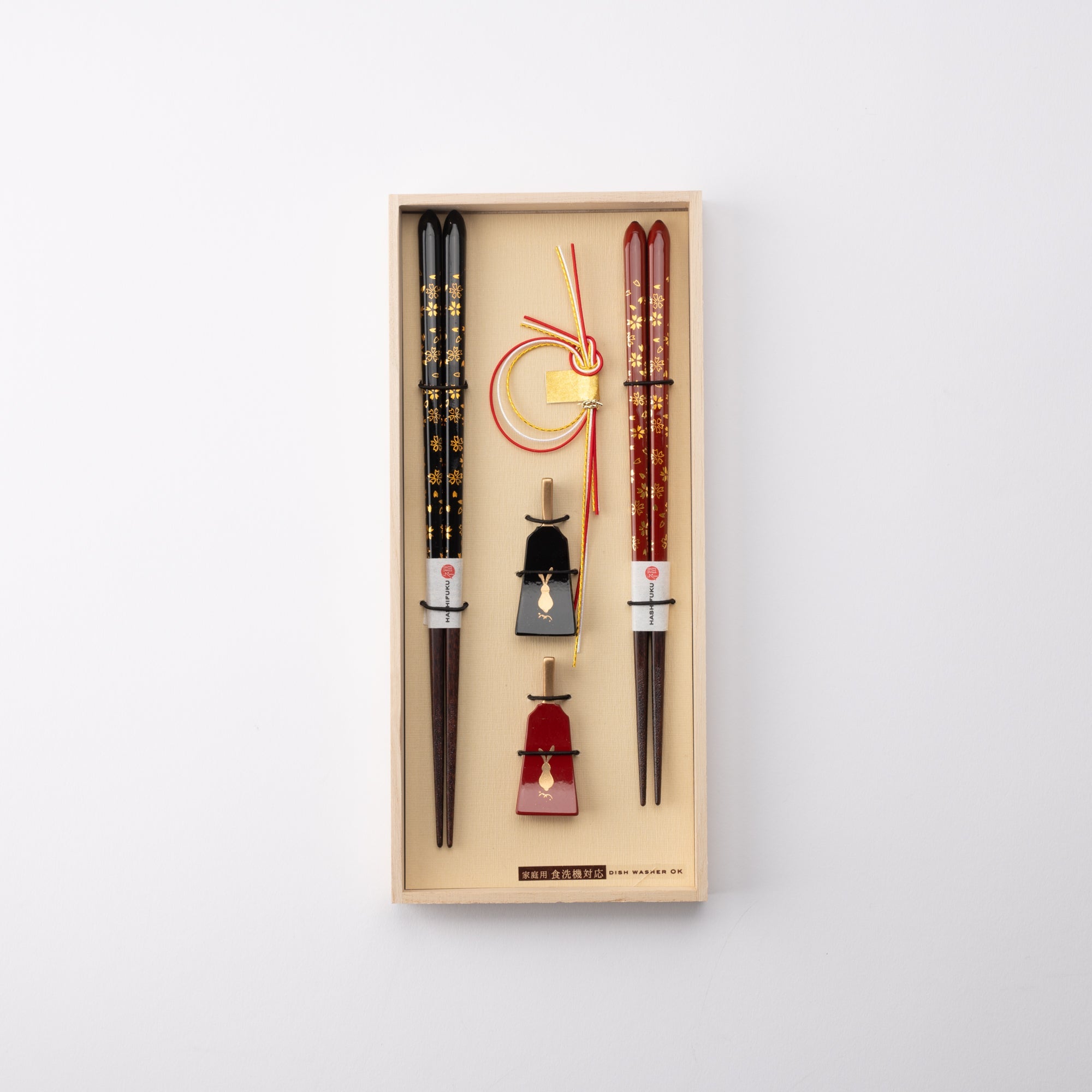 Cherry Blossoms Wakasa Lacquerware Chopsticks 23 cm (9 in) / 21 cm (8.3 in) and Chopstick Rests (Set of Two) - MUSUBI KILN - Quality Japanese Tableware and Gift