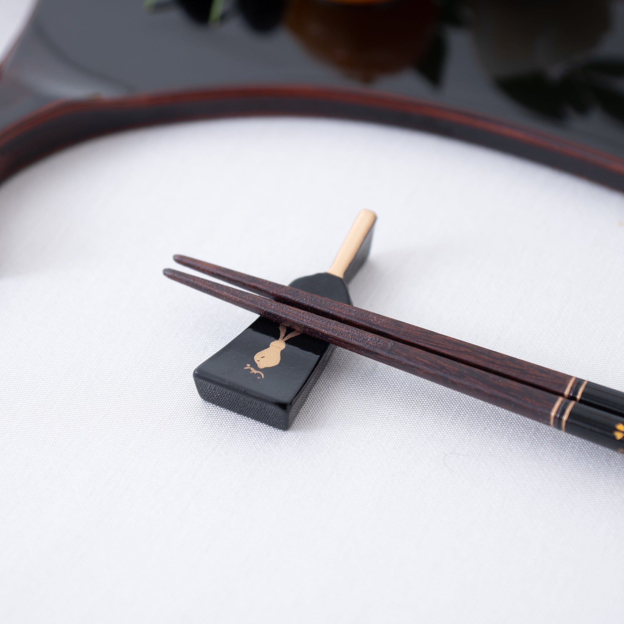 Cherry Blossoms Wakasa Lacquerware Chopsticks 23 cm (9 in) / 21 cm (8.3 in) and Chopstick Rests (Set of Two) - MUSUBI KILN - Quality Japanese Tableware and Gift