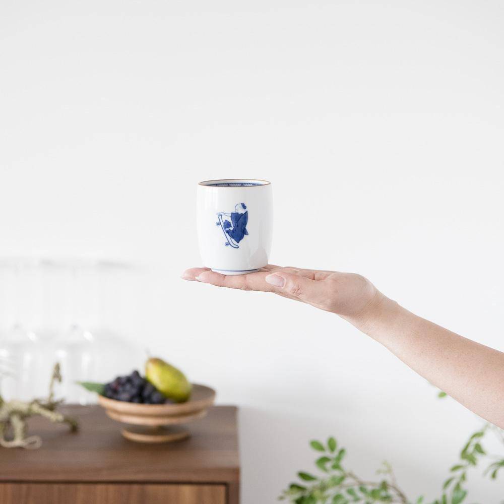 Choemon Skateboarding Kutani Yunomi Japanese Teacup - MUSUBI KILN - Quality Japanese Tableware and Gift